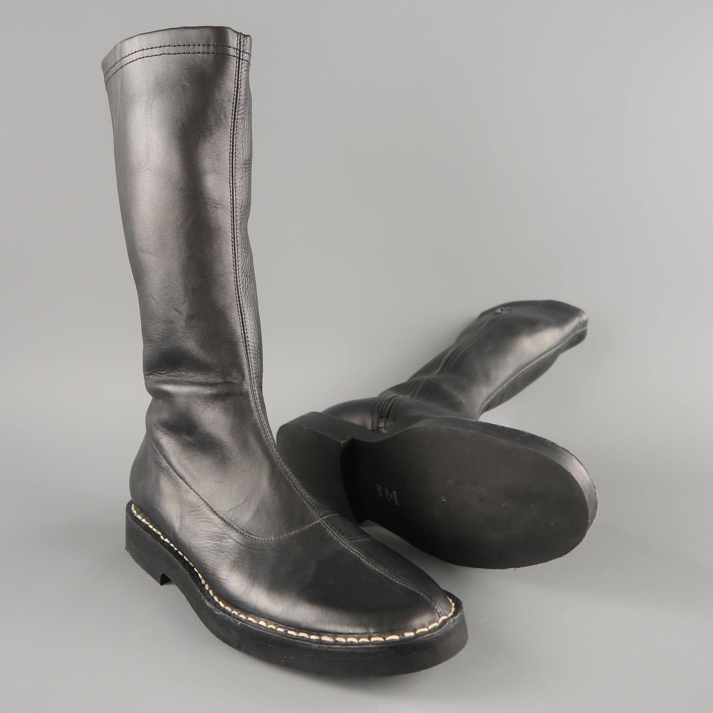 ANN DEMEULEMEESTER Size 6.5 Black Leather Conrast Stitch Calf Boots In New Condition In San Francisco, CA
