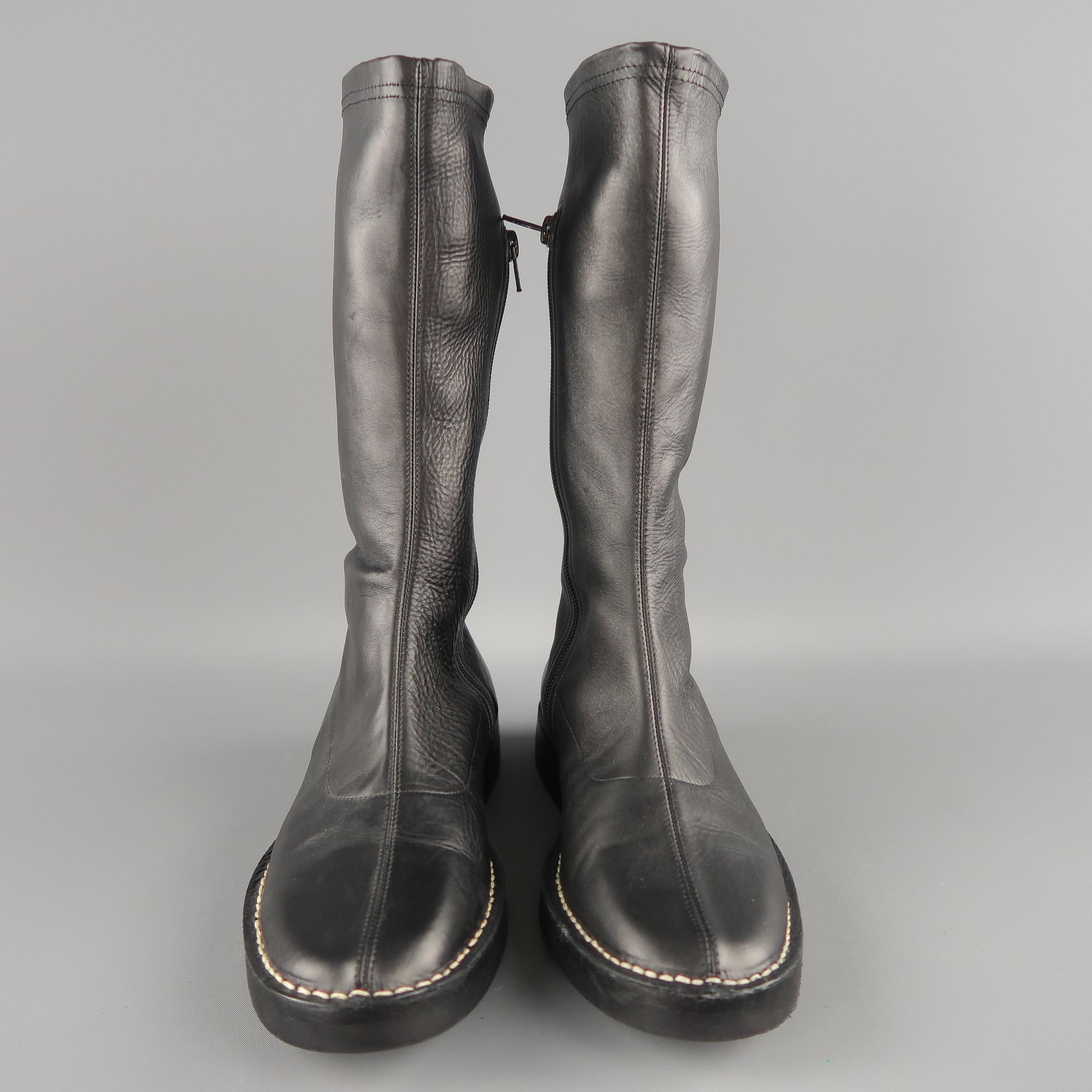 Women's ANN DEMEULEMEESTER Size 6.5 Black Leather Conrast Stitch Calf Boots