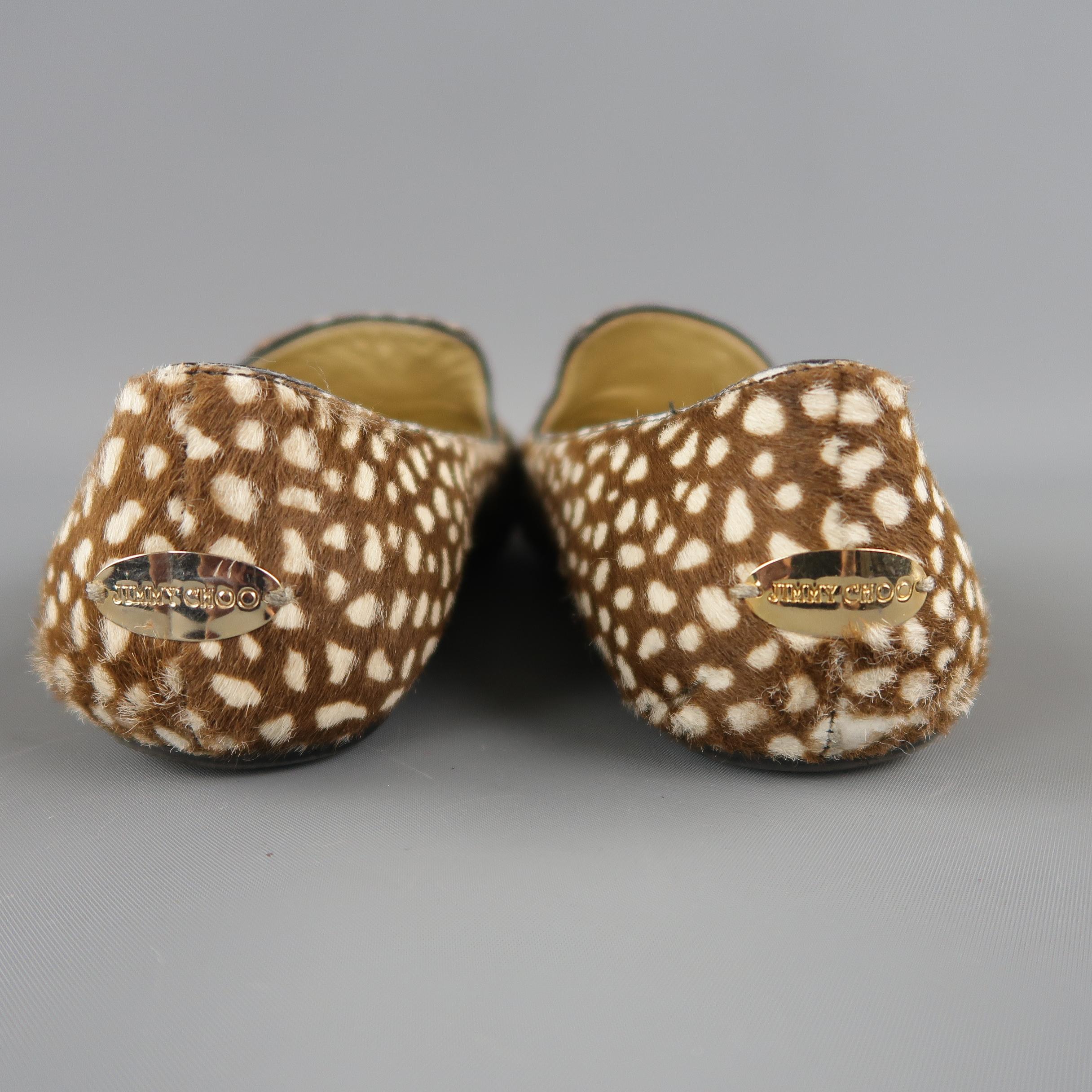 JIMMY CHOO Size 6.5 Brown & Cream Animal Spotted Pony Hair Loafer Flats 2