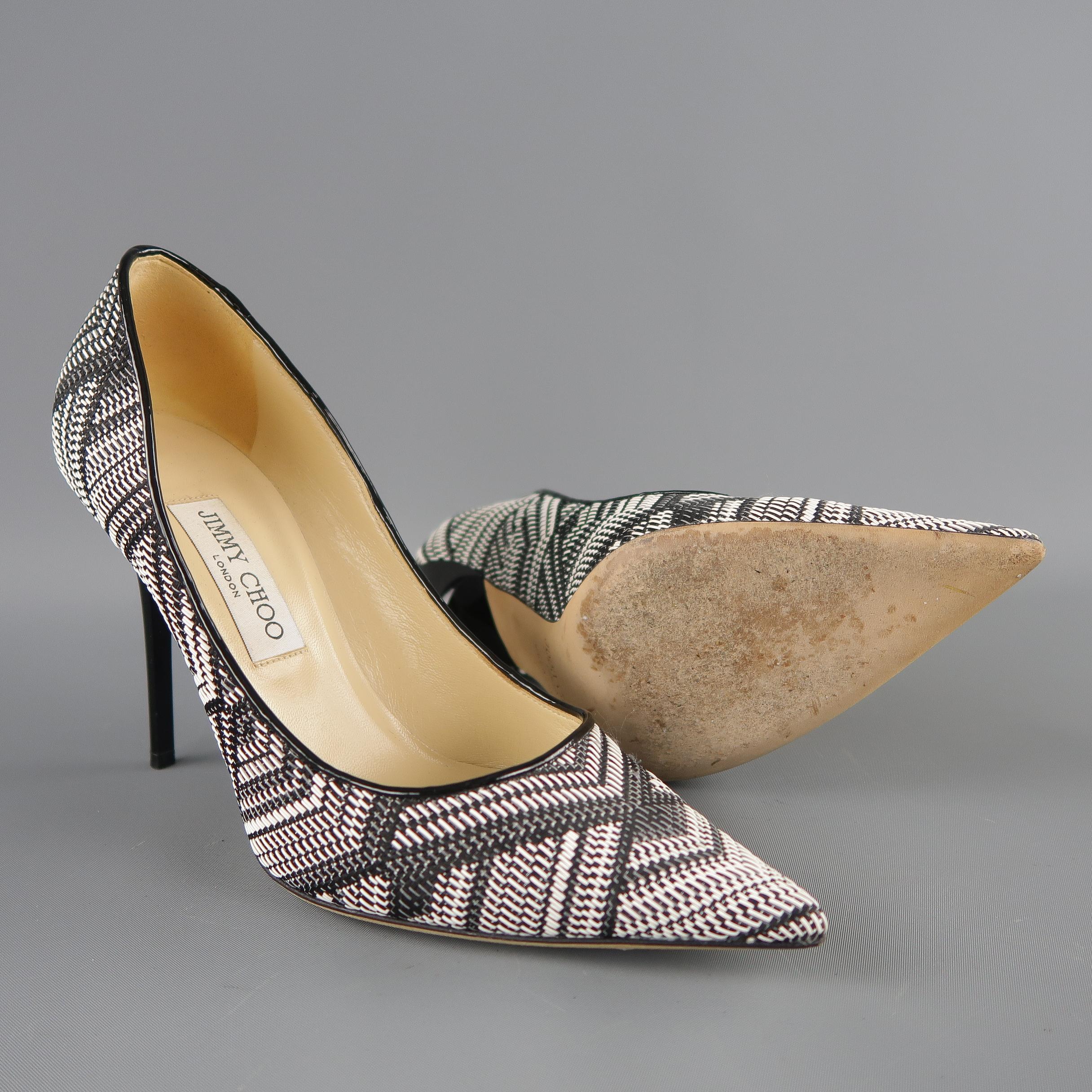 JIMMY CHOO Size 9 Black & White Woven Fabric ABEL Pointed Pumps In Good Condition In San Francisco, CA