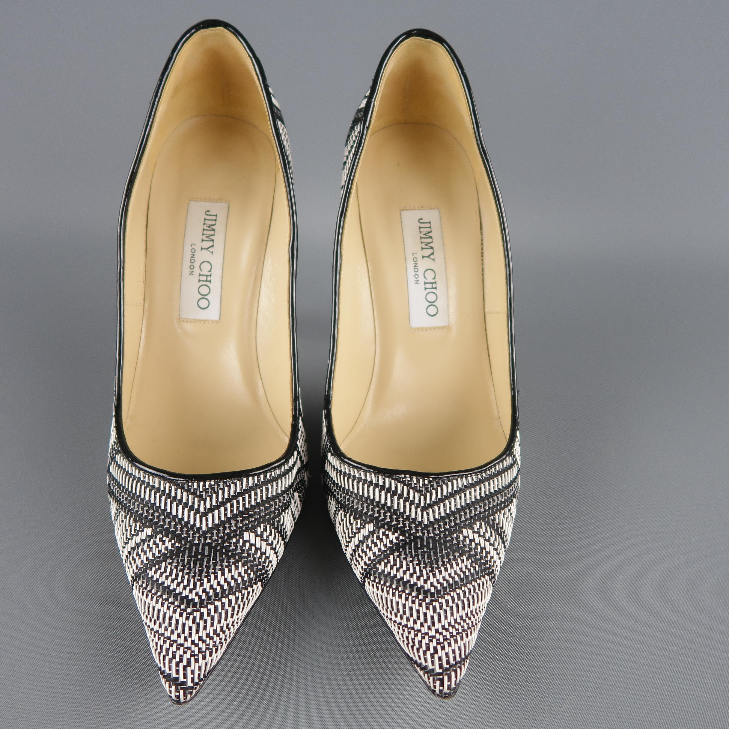 Women's JIMMY CHOO Size 9 Black & White Woven Fabric ABEL Pointed Pumps