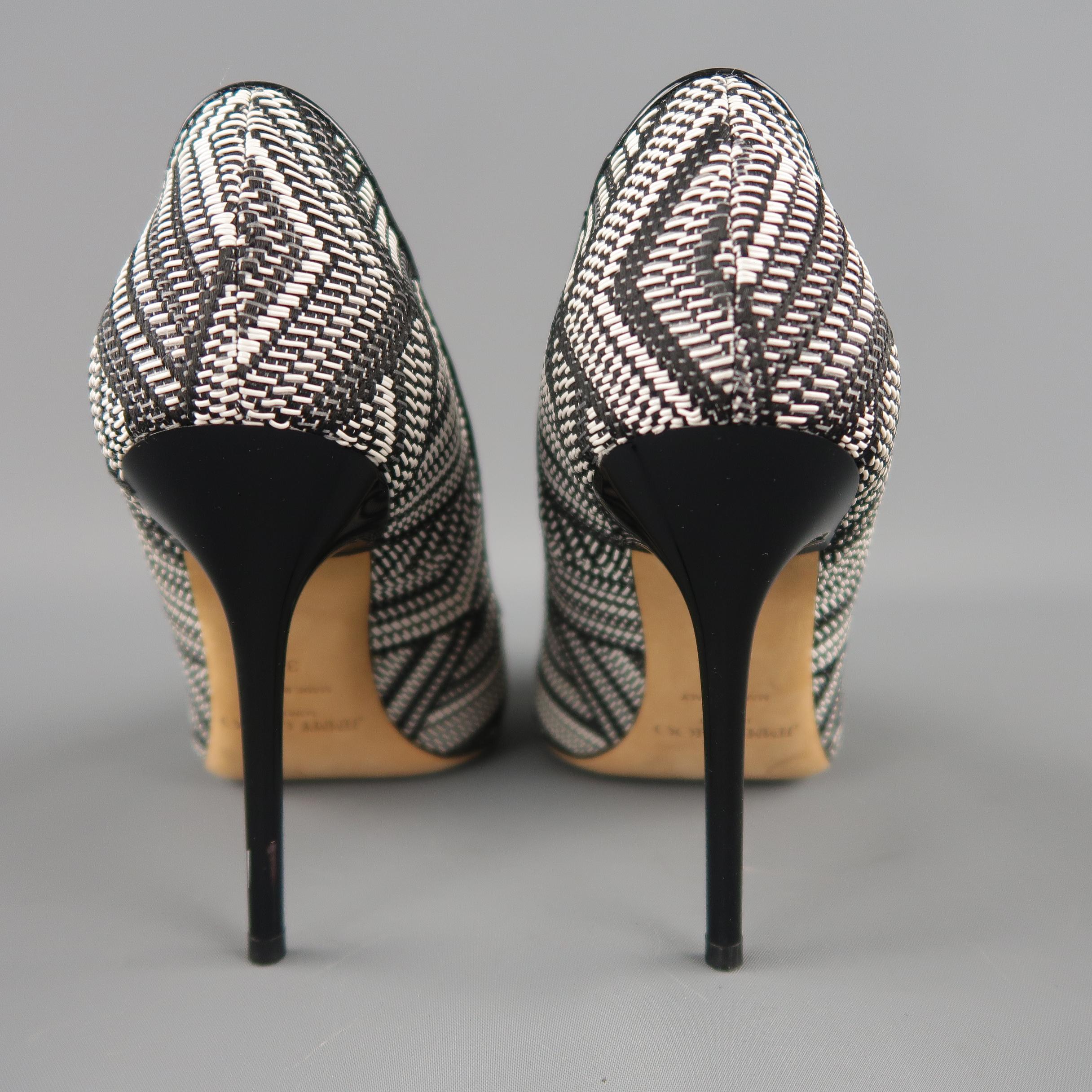 JIMMY CHOO Size 9 Black & White Woven Fabric ABEL Pointed Pumps 3