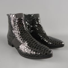 JIMMY CHOO Size 6.5 Black Patent Snake Leather MALICE Ankle Boots