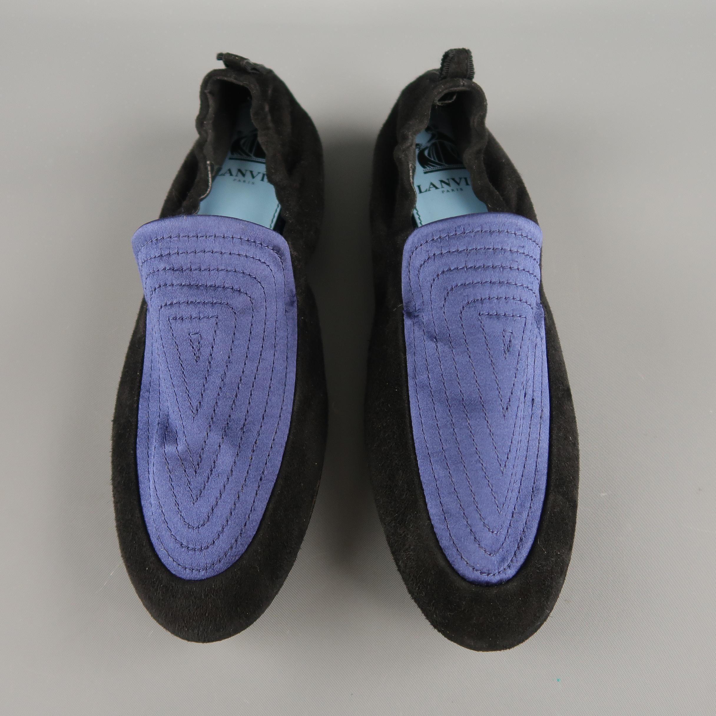 LANVIN Size 6 Black & Blue Suede & Silk Loafer Flats In Excellent Condition In San Francisco, CA