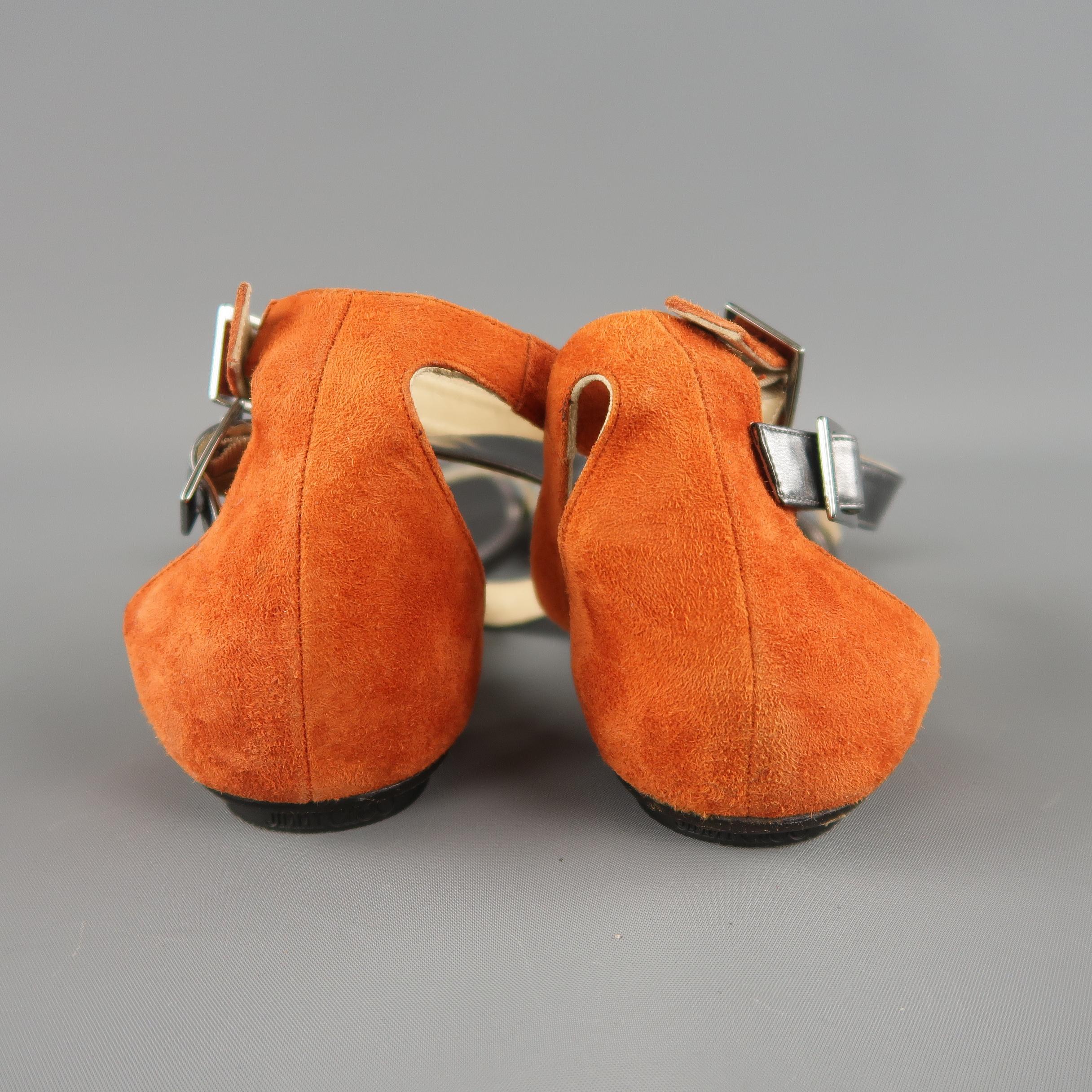 JIMMY CHOO Size 10 Orange Suede & Snake Skin Flat Sandals 4