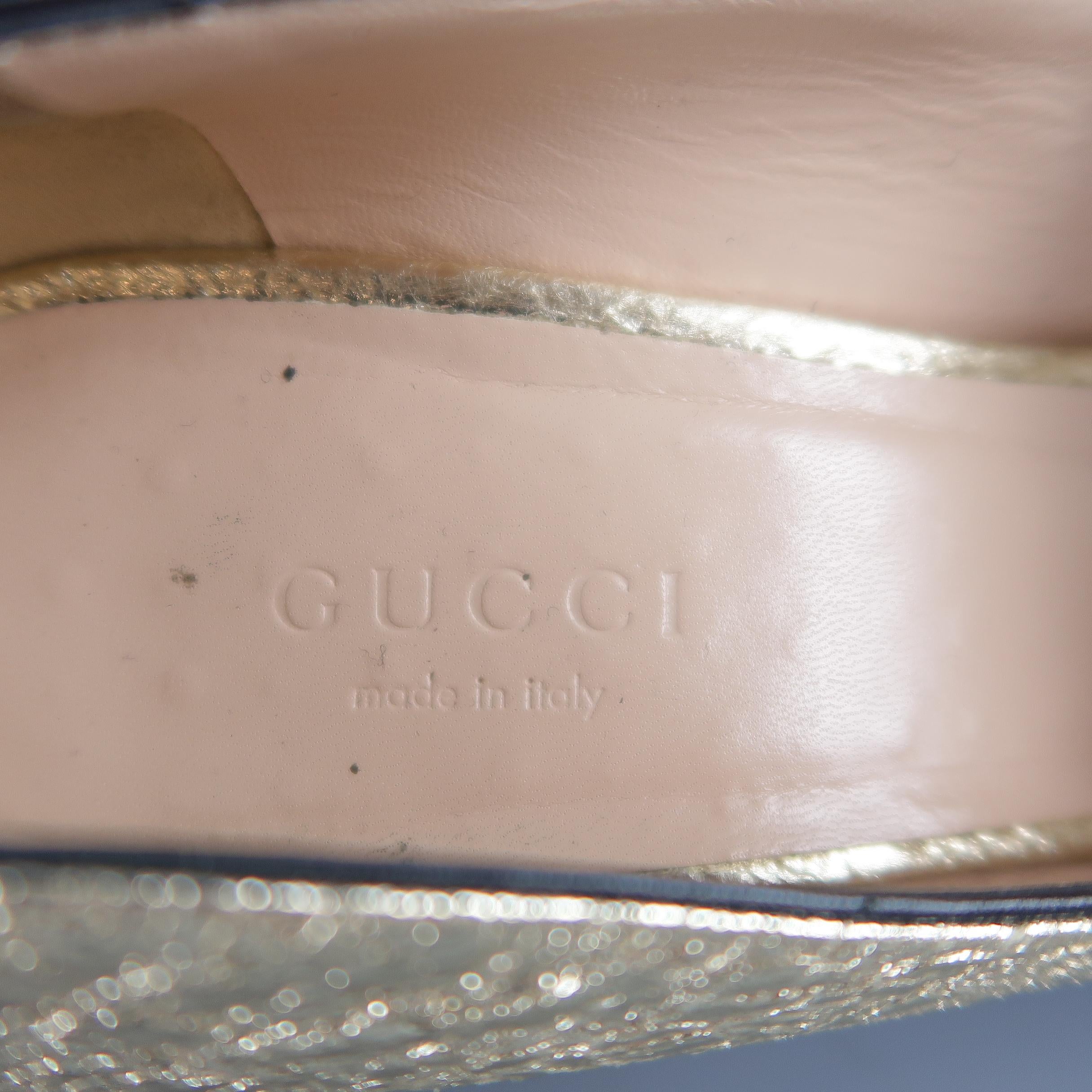 GUCCI Size 6.5 Gold Crackled Leather MARMONT GG Eyelash Loafers 2