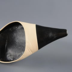 CHANEL Size 6 Black & Beige Leather Silver Kitten Heel Ankle Strap Pumps