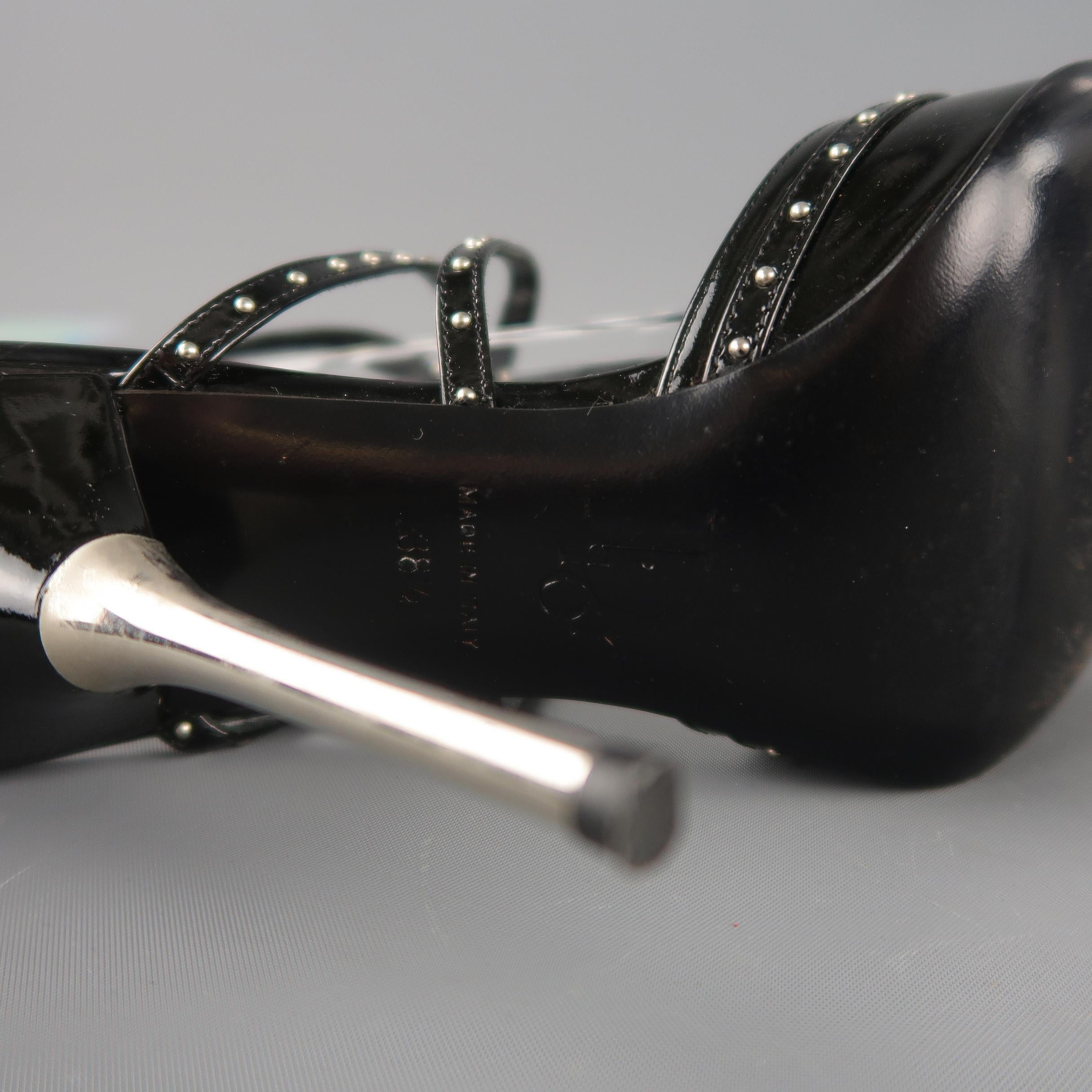 DIOR Size 8.5 Black Patent Leather Studded Bondage Harness Metal Heel Pumps 3
