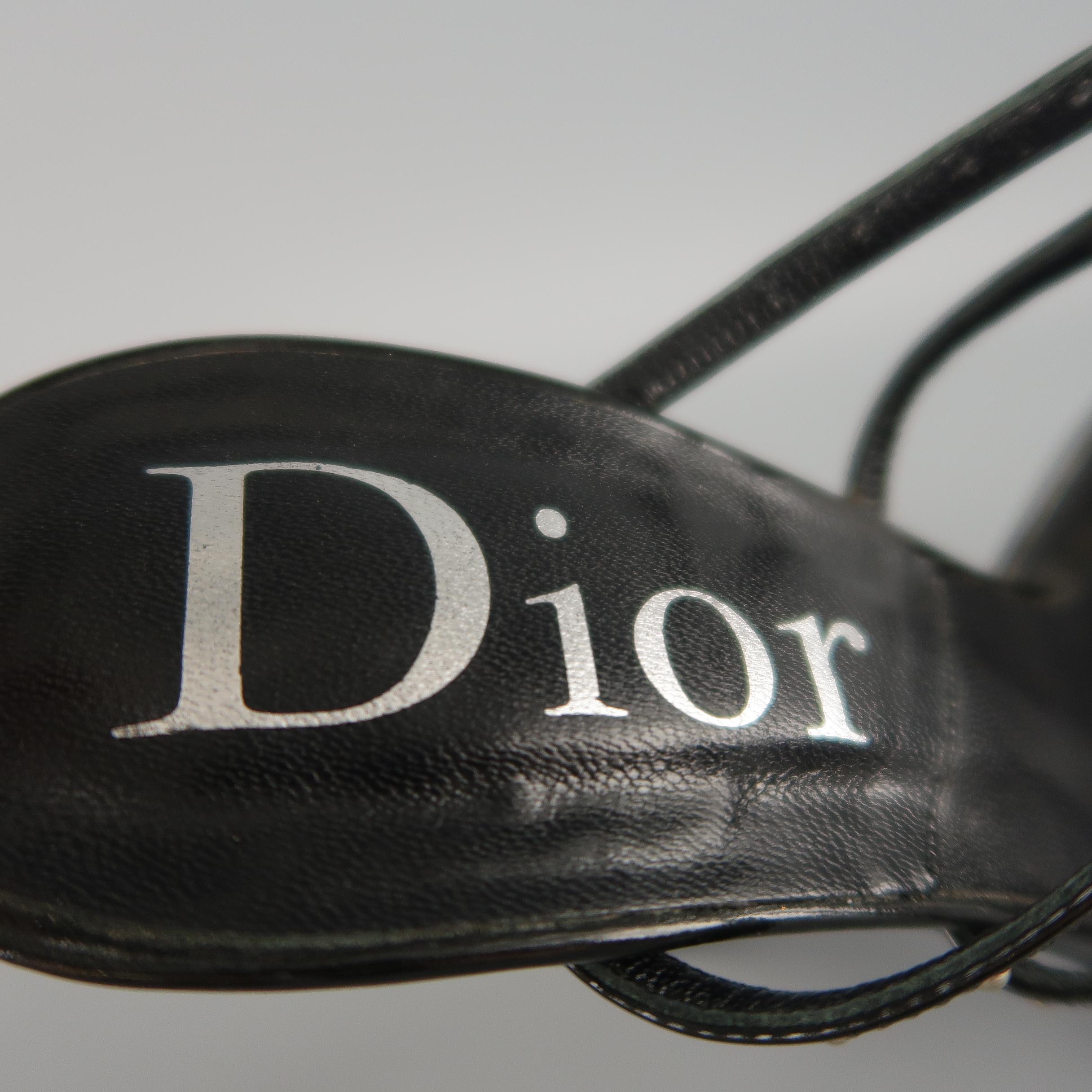 DIOR Size 8.5 Black Patent Leather Studded Bondage Harness Metal Heel Pumps 1