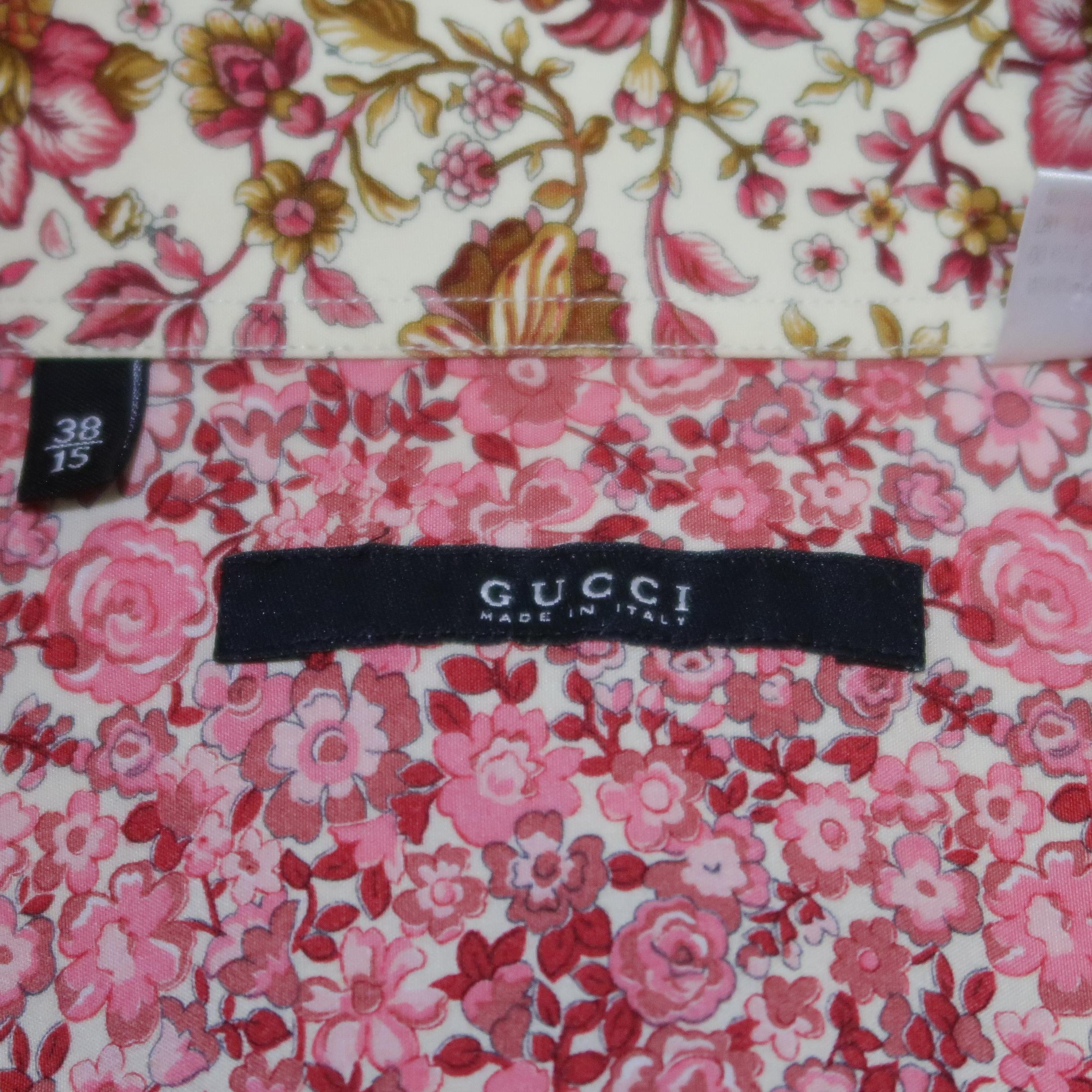 Women's or Men's GUCCI by TOM FORD Size S Pink & Brown Floral Cotton Long Sleeve Western Shirt
