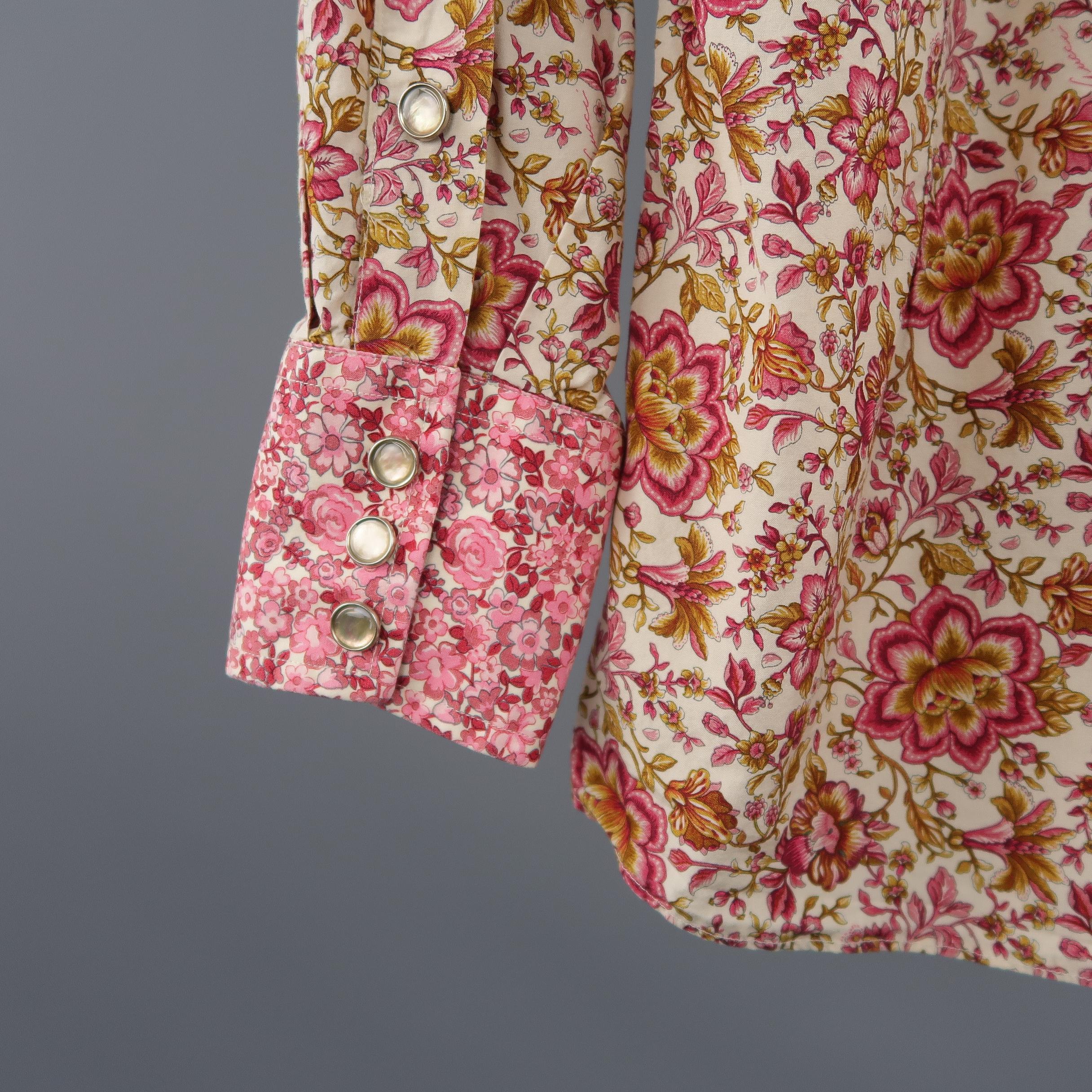 GUCCI by TOM FORD Size S Pink & Brown Floral Cotton Long Sleeve Western Shirt In Excellent Condition In San Francisco, CA