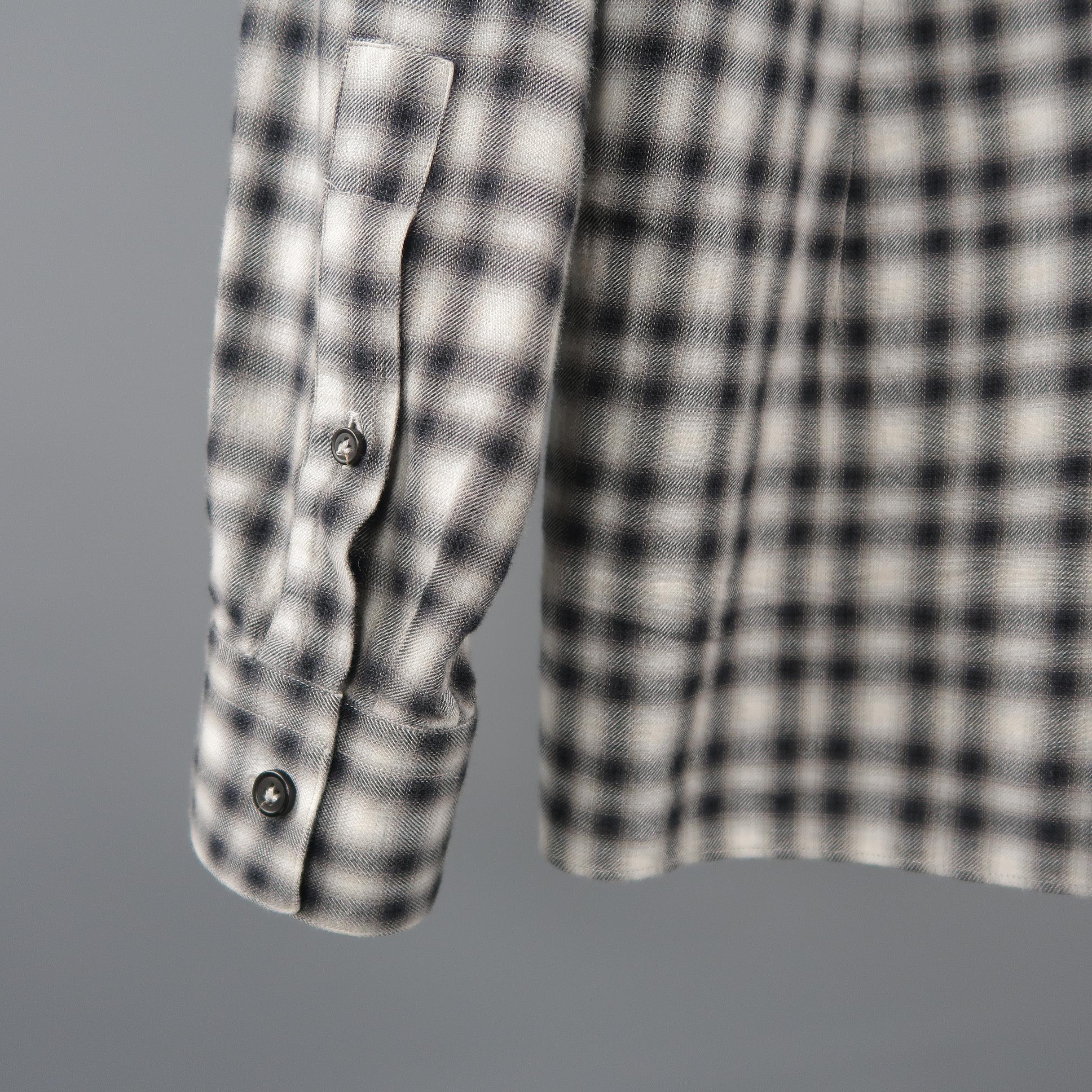 Gray Men's LANVIN Size S Grey Plaid Cotton Long Sleeve Western Shirt