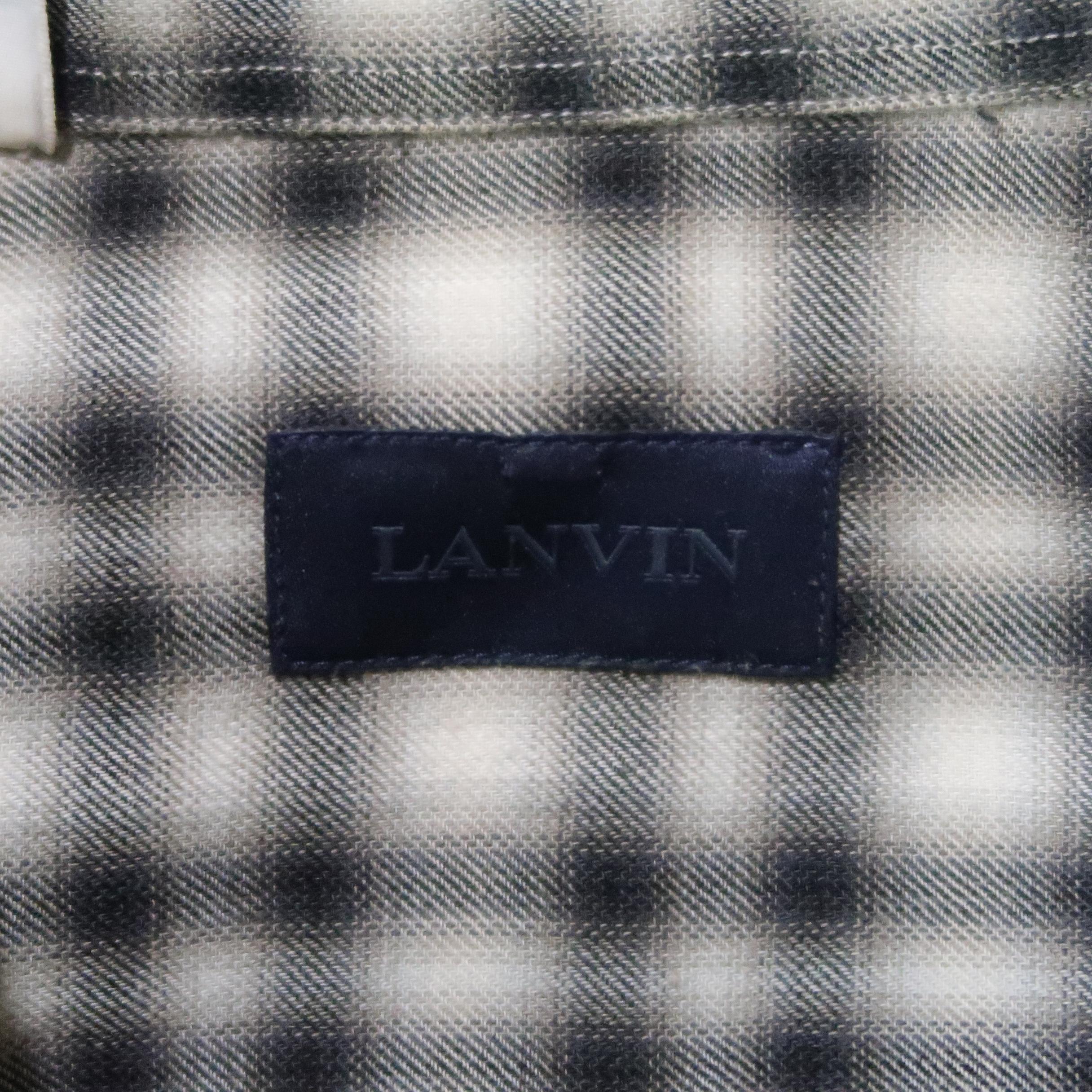 Men's LANVIN Size S Grey Plaid Cotton Long Sleeve Western Shirt In Good Condition In San Francisco, CA