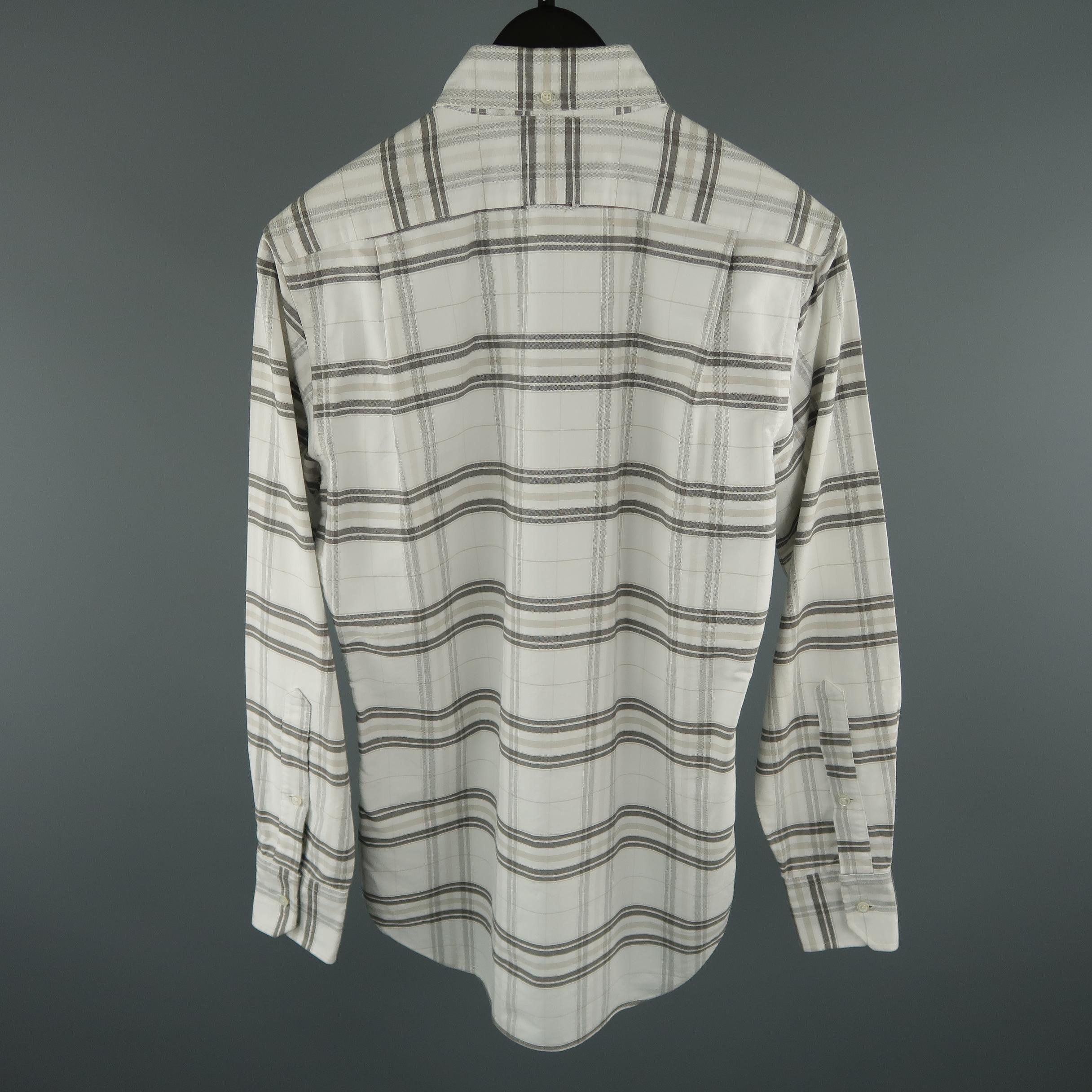 THOM BROWNE Size S White & Grey Plaid Cotton Long Sleeve Shirt In Excellent Condition In San Francisco, CA
