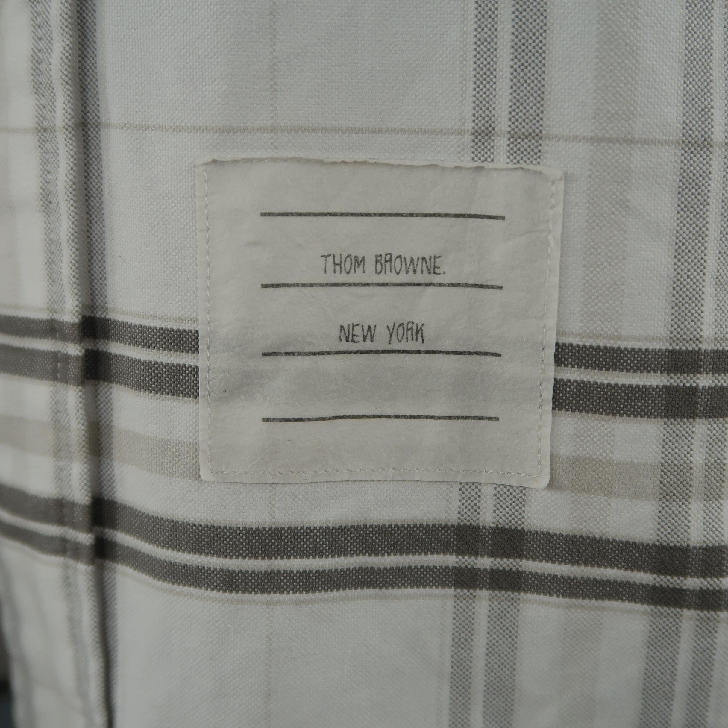 Gray THOM BROWNE Size S White & Grey Plaid Cotton Long Sleeve Shirt