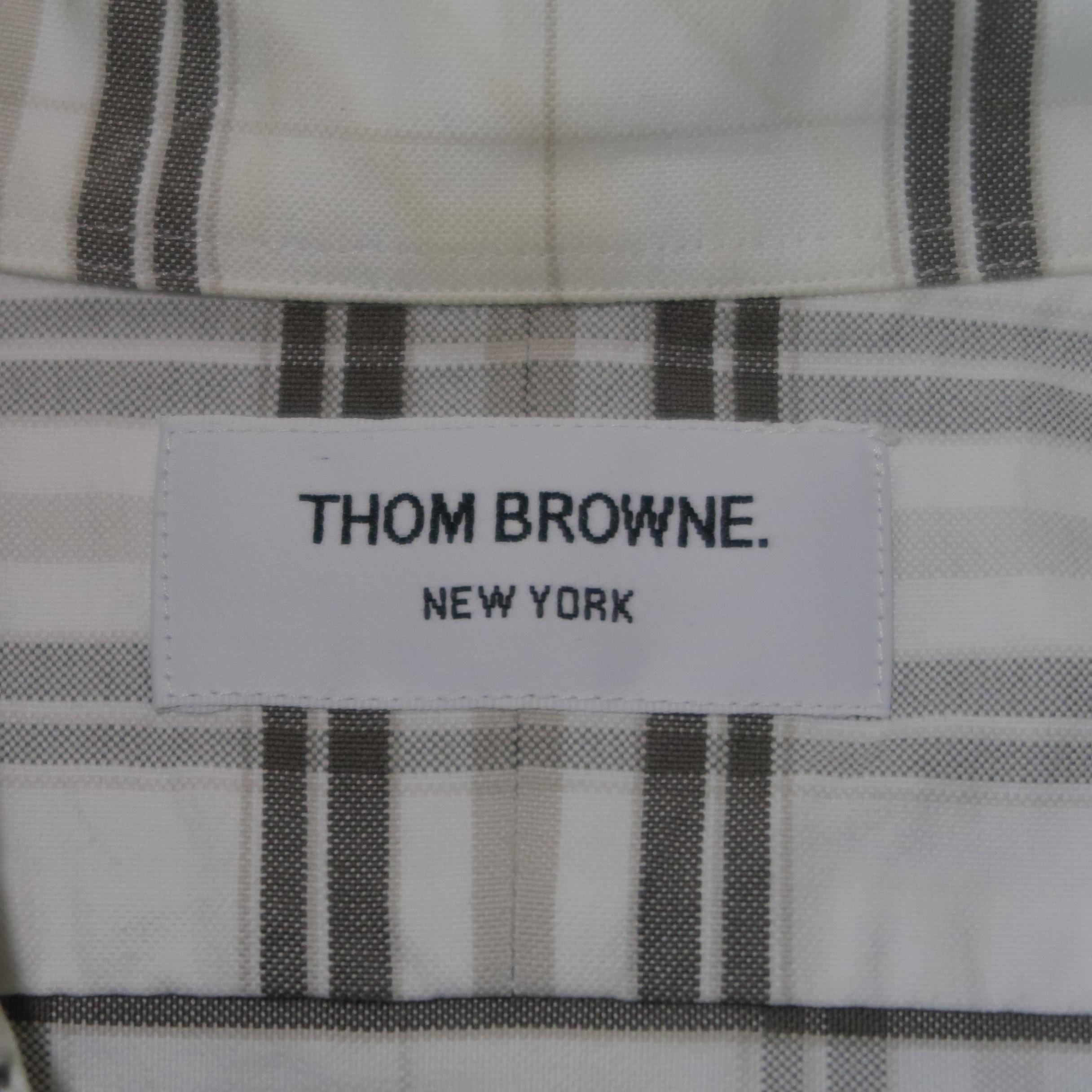 THOM BROWNE Size S White & Grey Plaid Cotton Long Sleeve Shirt 2