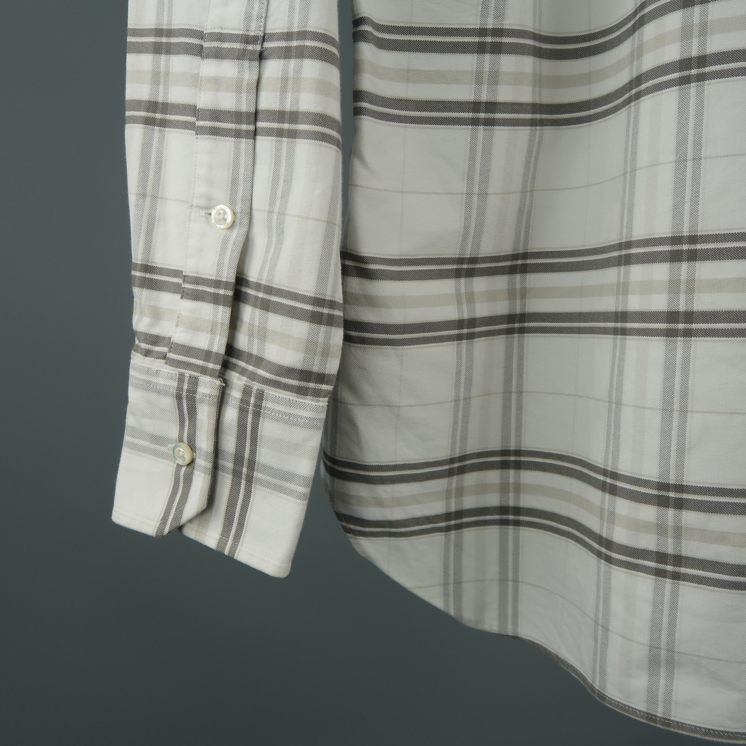 THOM BROWNE Size S White & Grey Plaid Cotton Long Sleeve Shirt 1