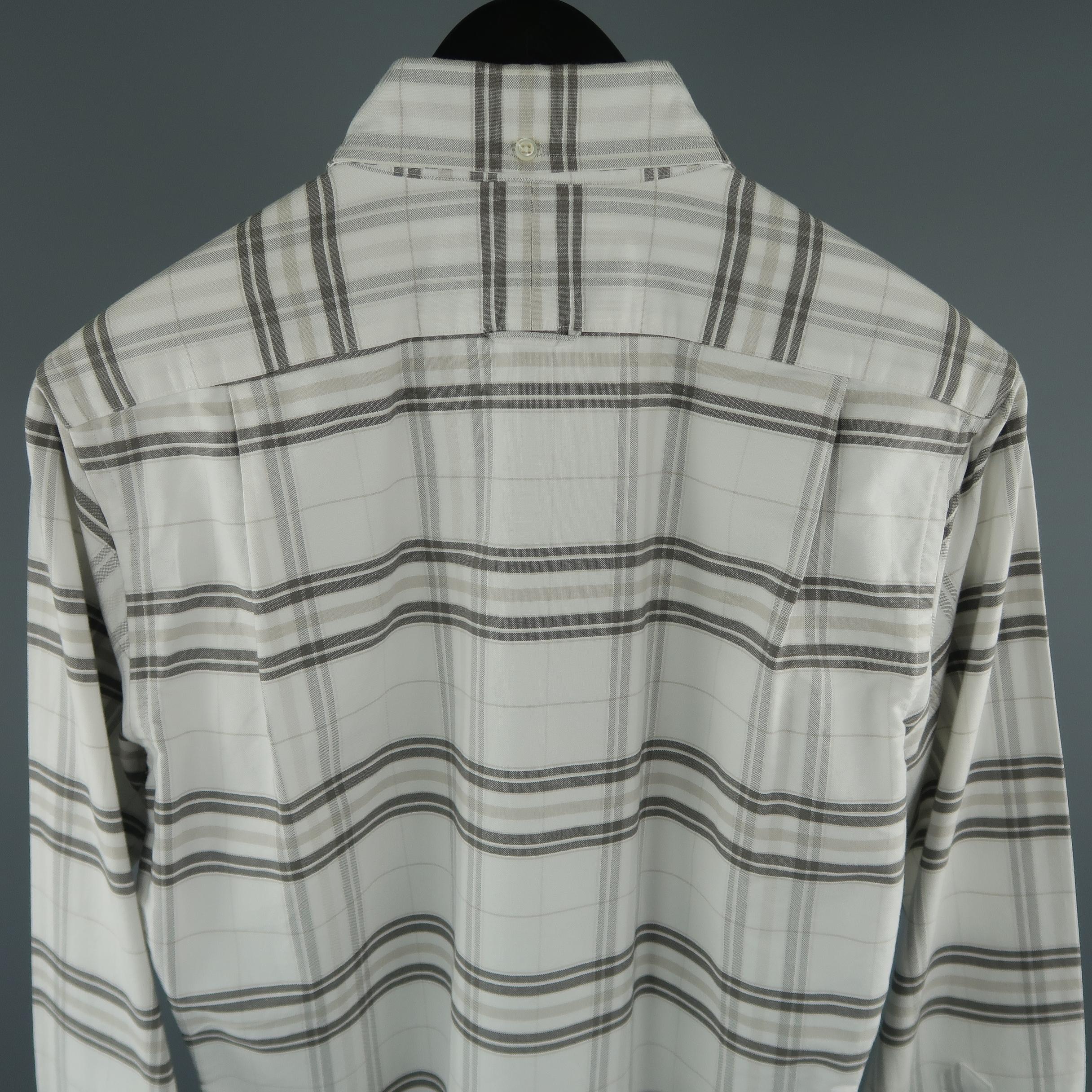 Men's THOM BROWNE Size S White & Grey Plaid Cotton Long Sleeve Shirt