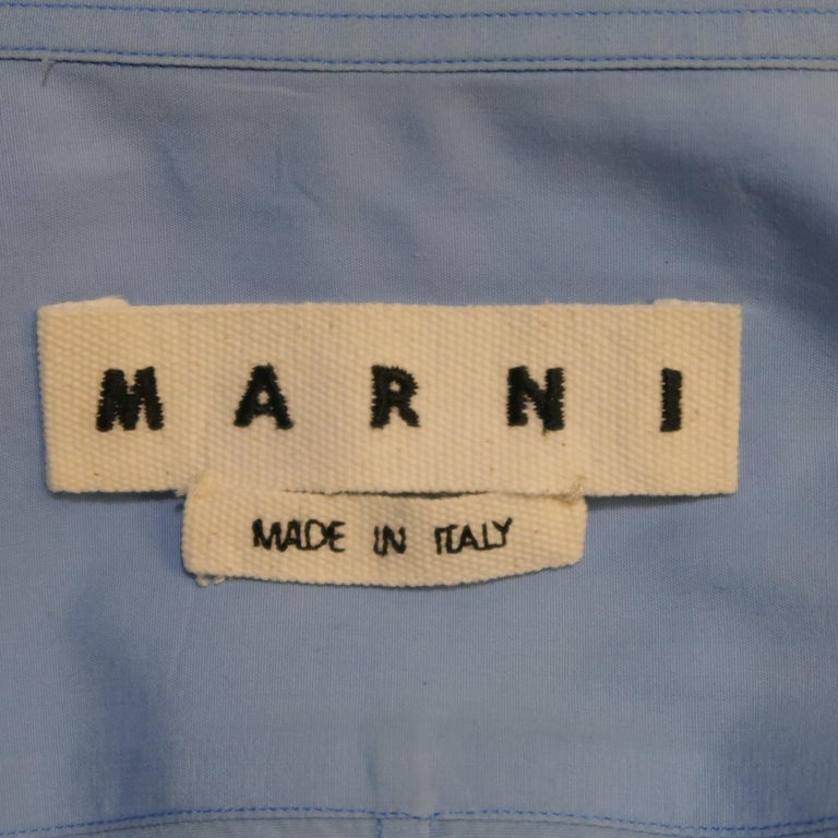 MARNI Size S Light Blue Solid Cotton Long Sleeve Shirt For Sale at 1stDibs