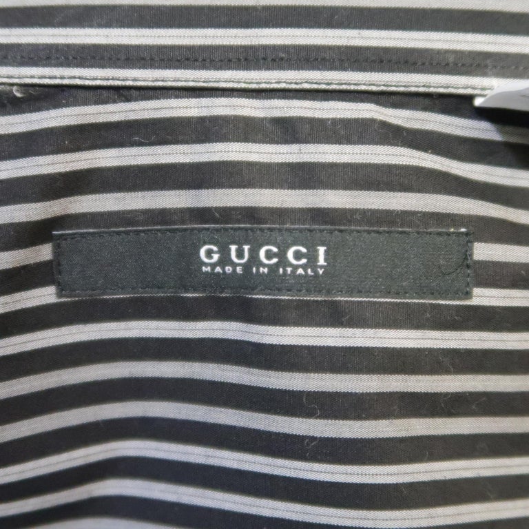 GUCCI Size S Black and Grey Stripe Cotton Long Sleeve Fitted Shirt For ...