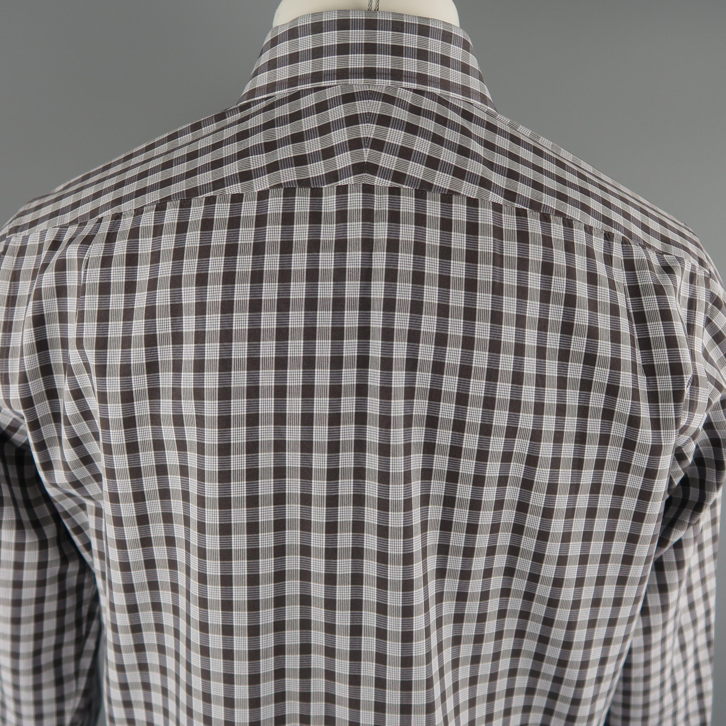 Men's TOM FORD Size M Brown Plaid Cotton Long Sleeve Shirt