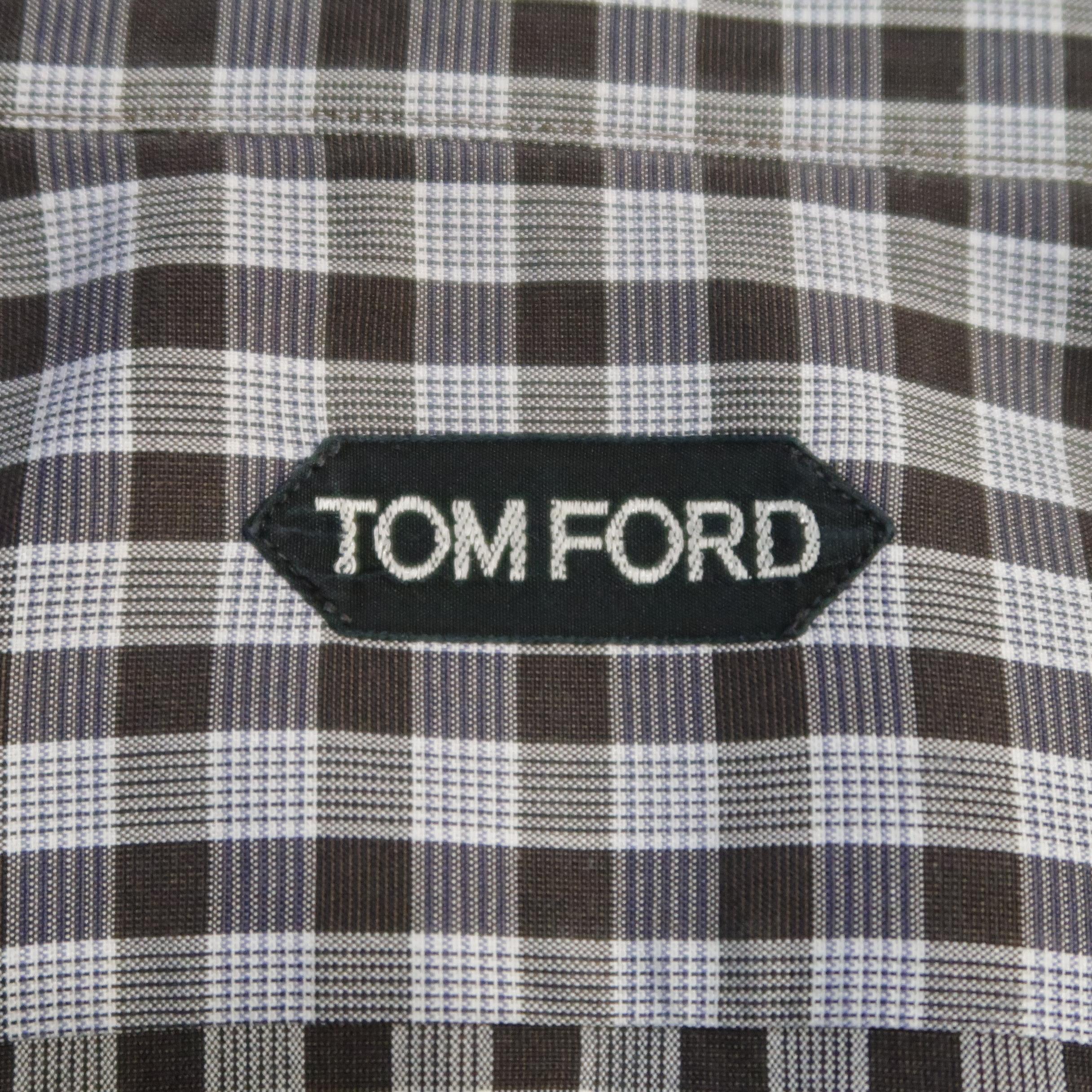 TOM FORD Size M Brown Plaid Cotton Long Sleeve Shirt 2