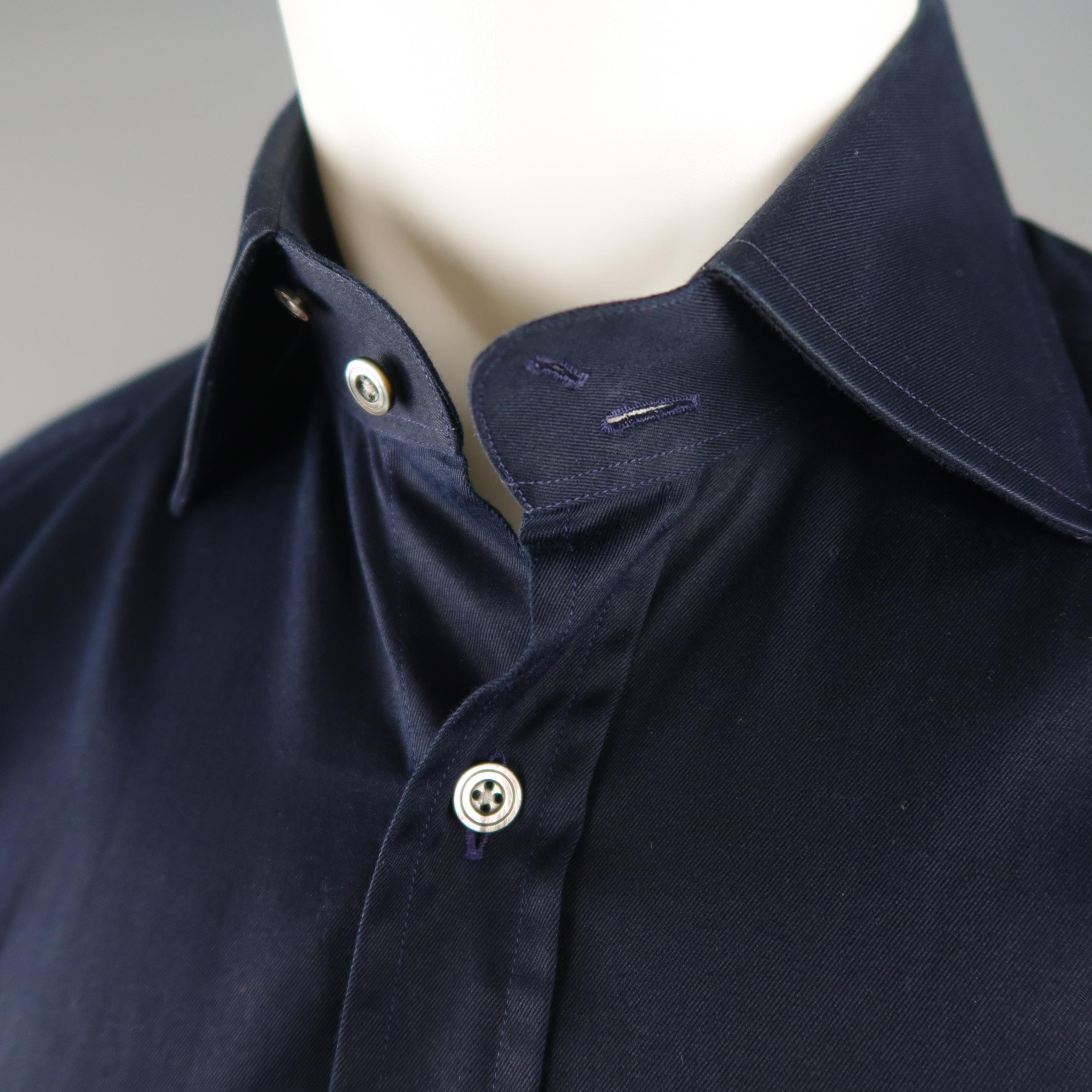 Black TOM FORD Size M Navy Solid Cotton Long Sleeve Shirt