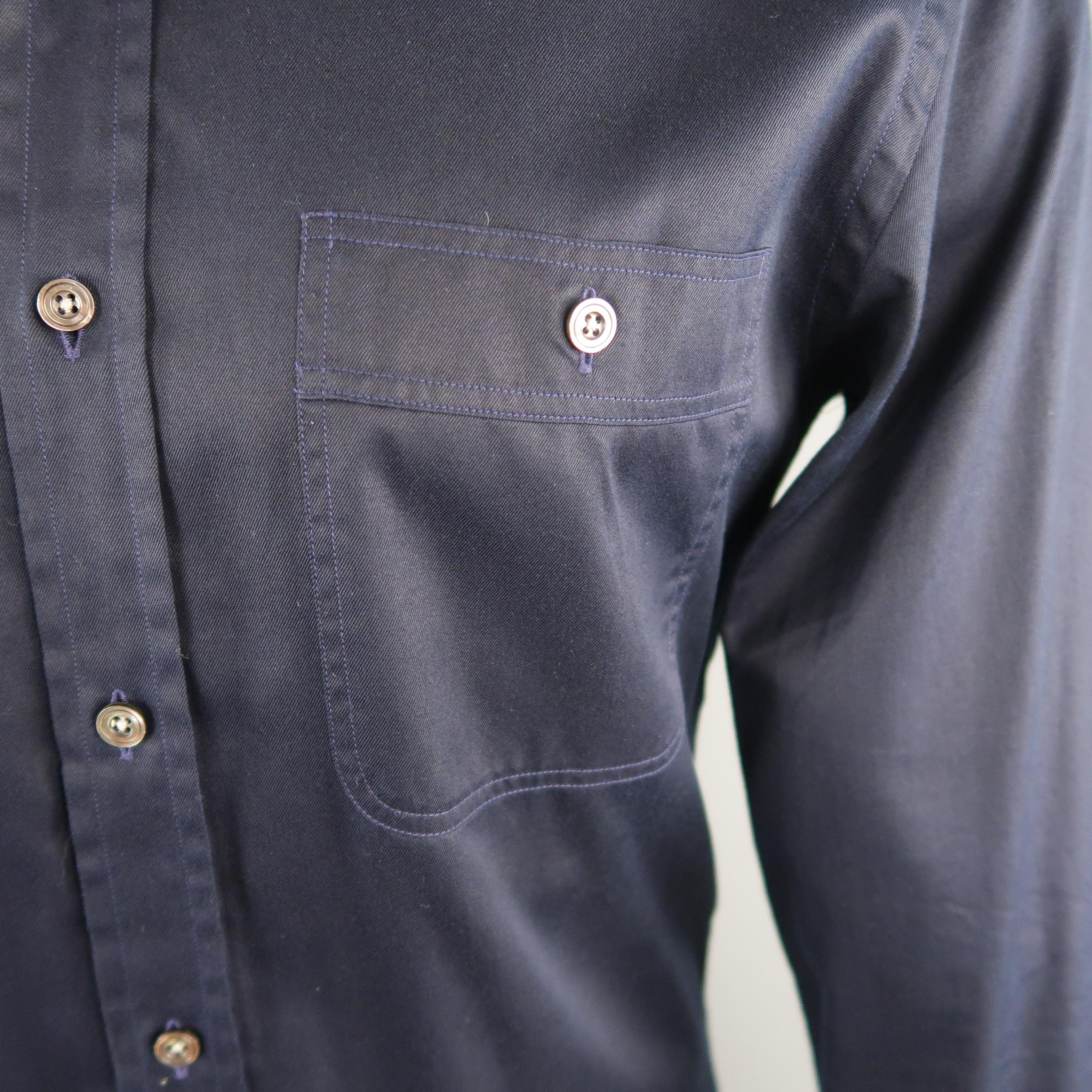 TOM FORD Size M Navy Solid Cotton Long Sleeve Shirt In Excellent Condition In San Francisco, CA