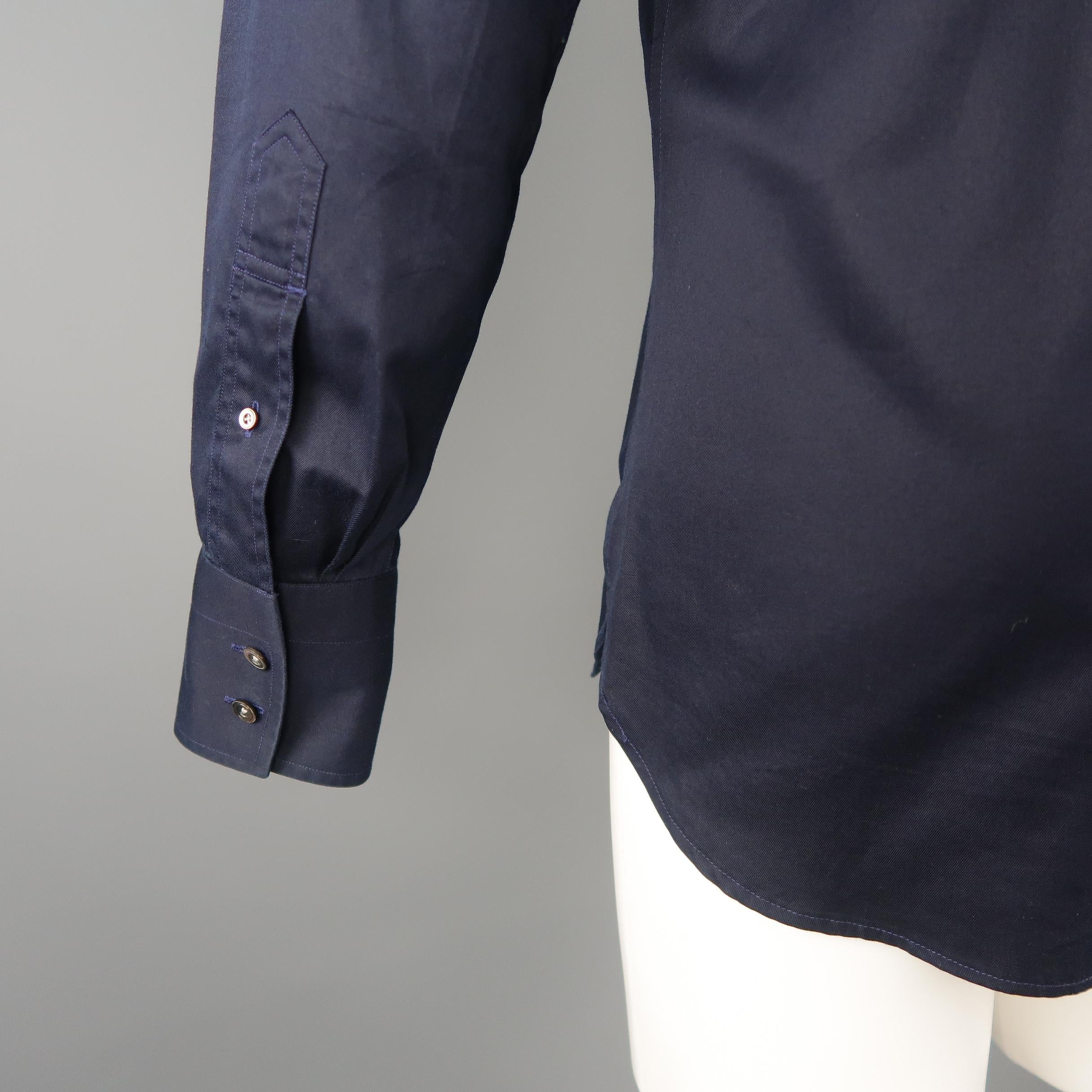 TOM FORD Size M Navy Solid Cotton Long Sleeve Shirt 2