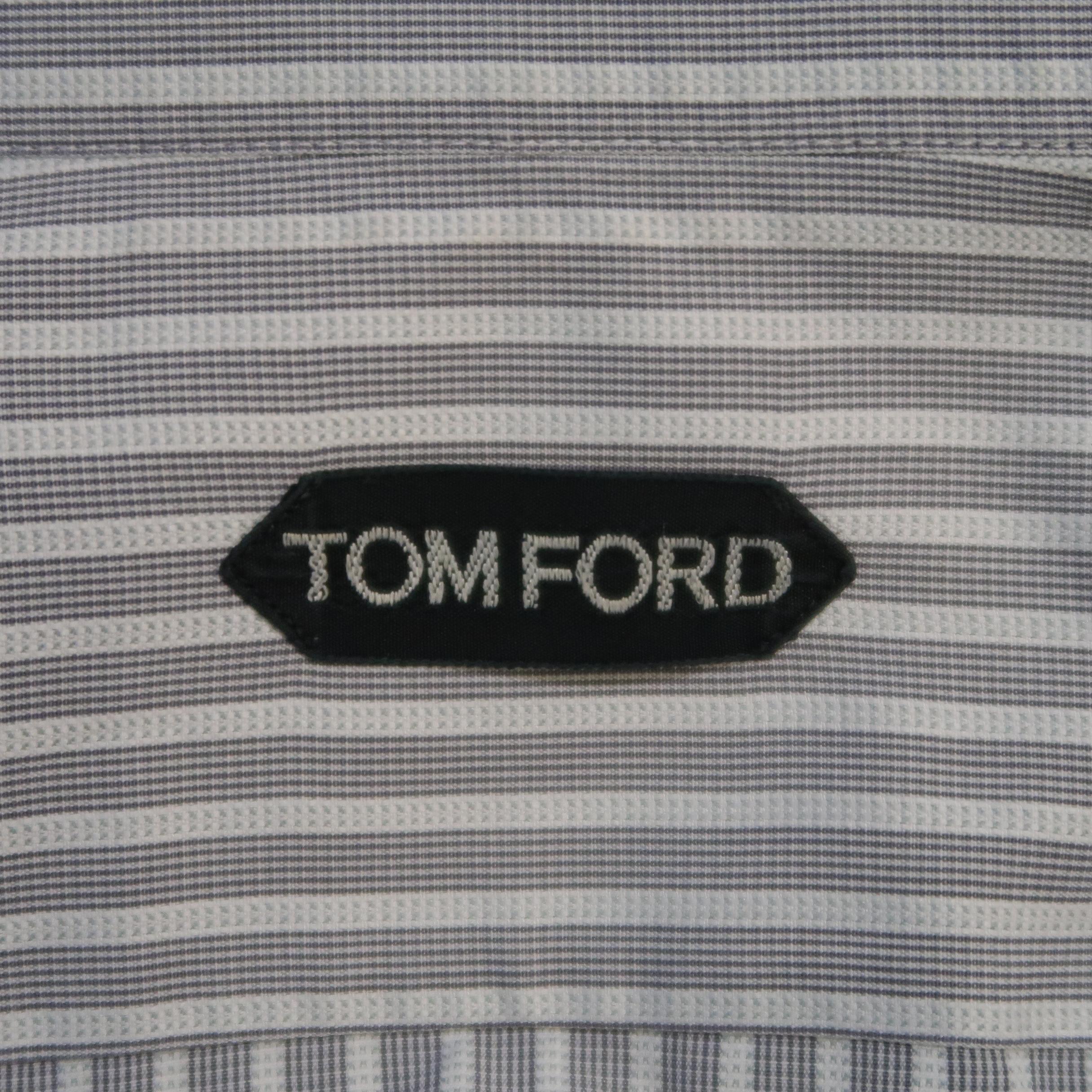 Men's TOM FORD Size M Grey Stripe Cotton Long Sleeve Shirt 2