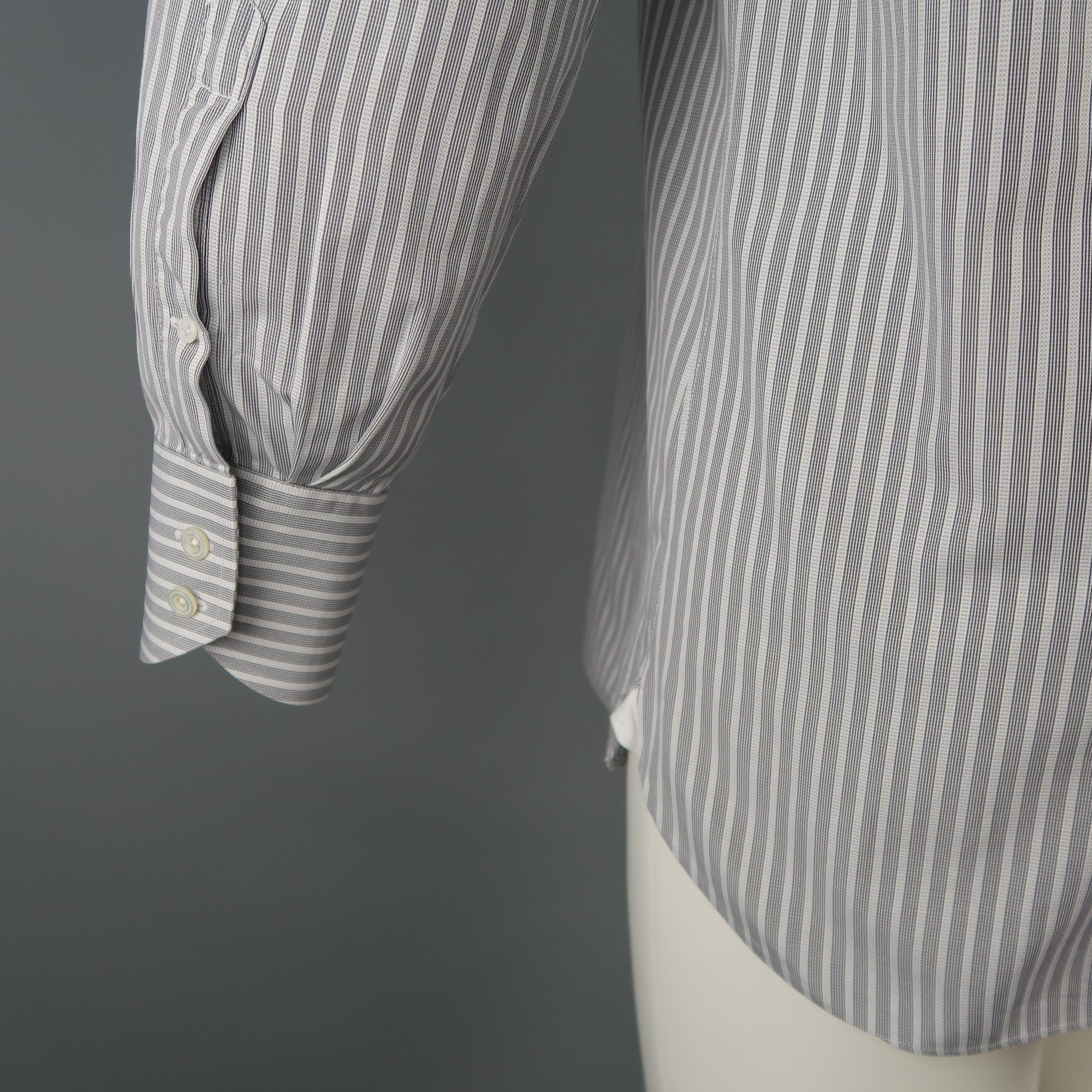 Men's TOM FORD Size M Grey Stripe Cotton Long Sleeve Shirt 1