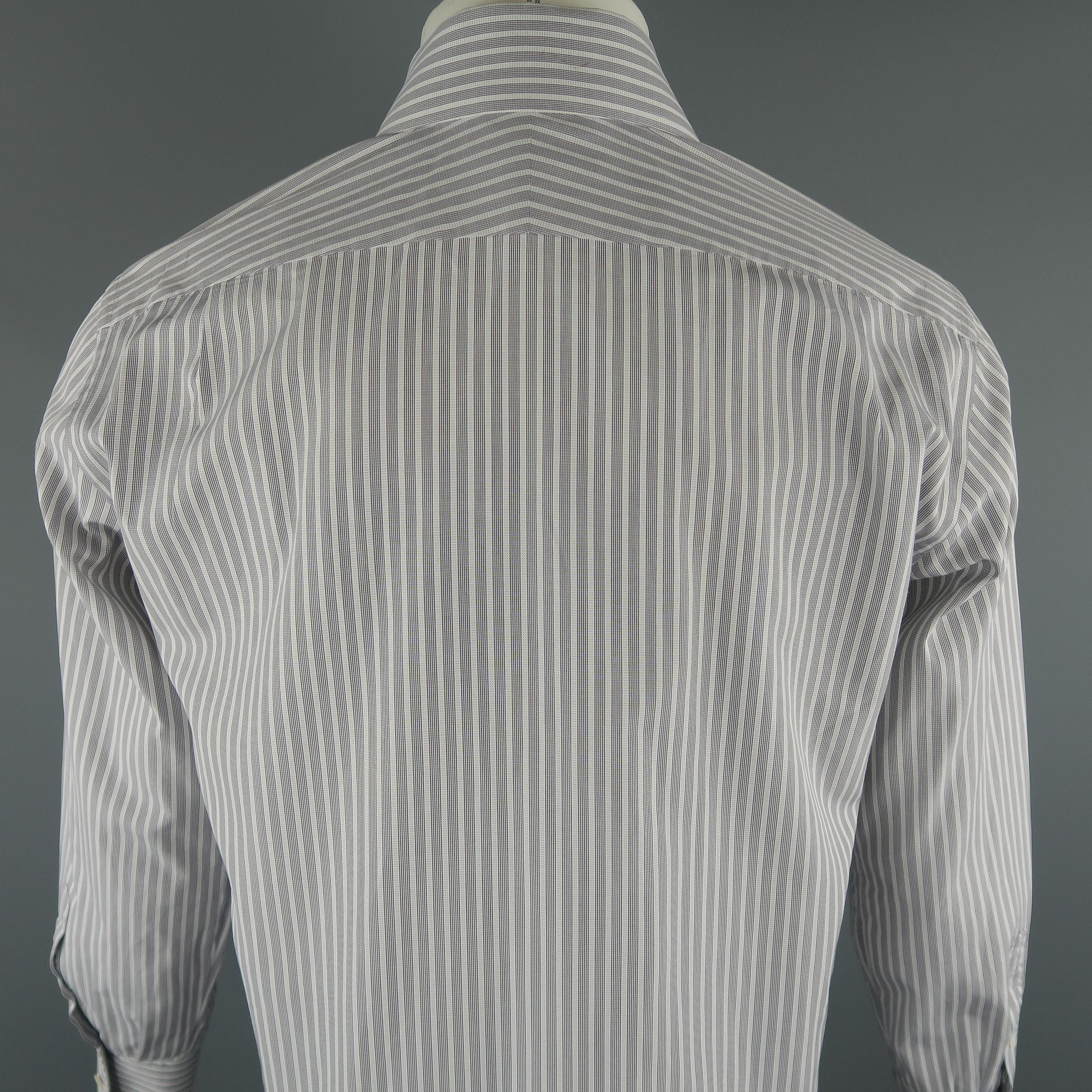 Men's TOM FORD Size M Grey Stripe Cotton Long Sleeve Shirt In Excellent Condition In San Francisco, CA