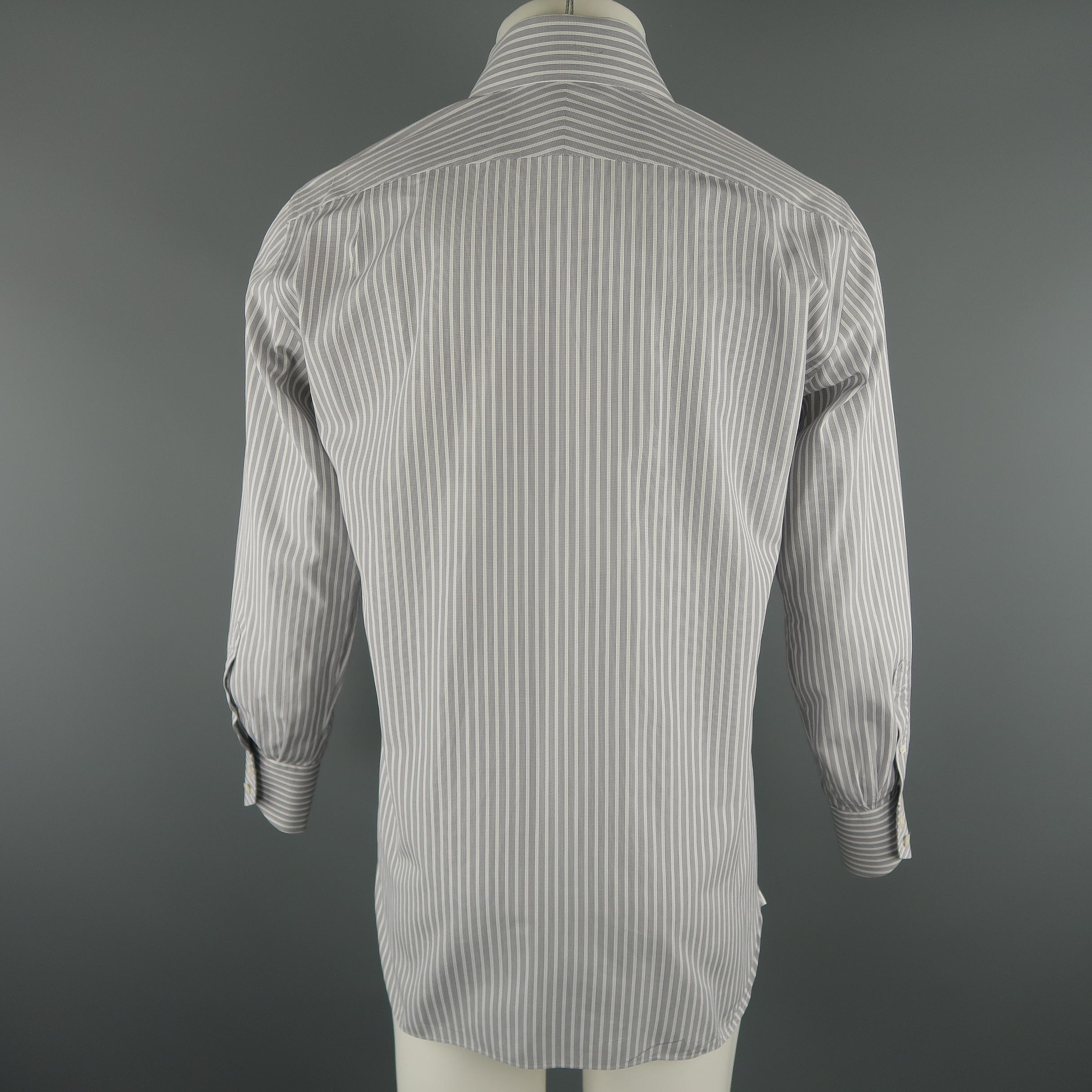 Gray Men's TOM FORD Size M Grey Stripe Cotton Long Sleeve Shirt