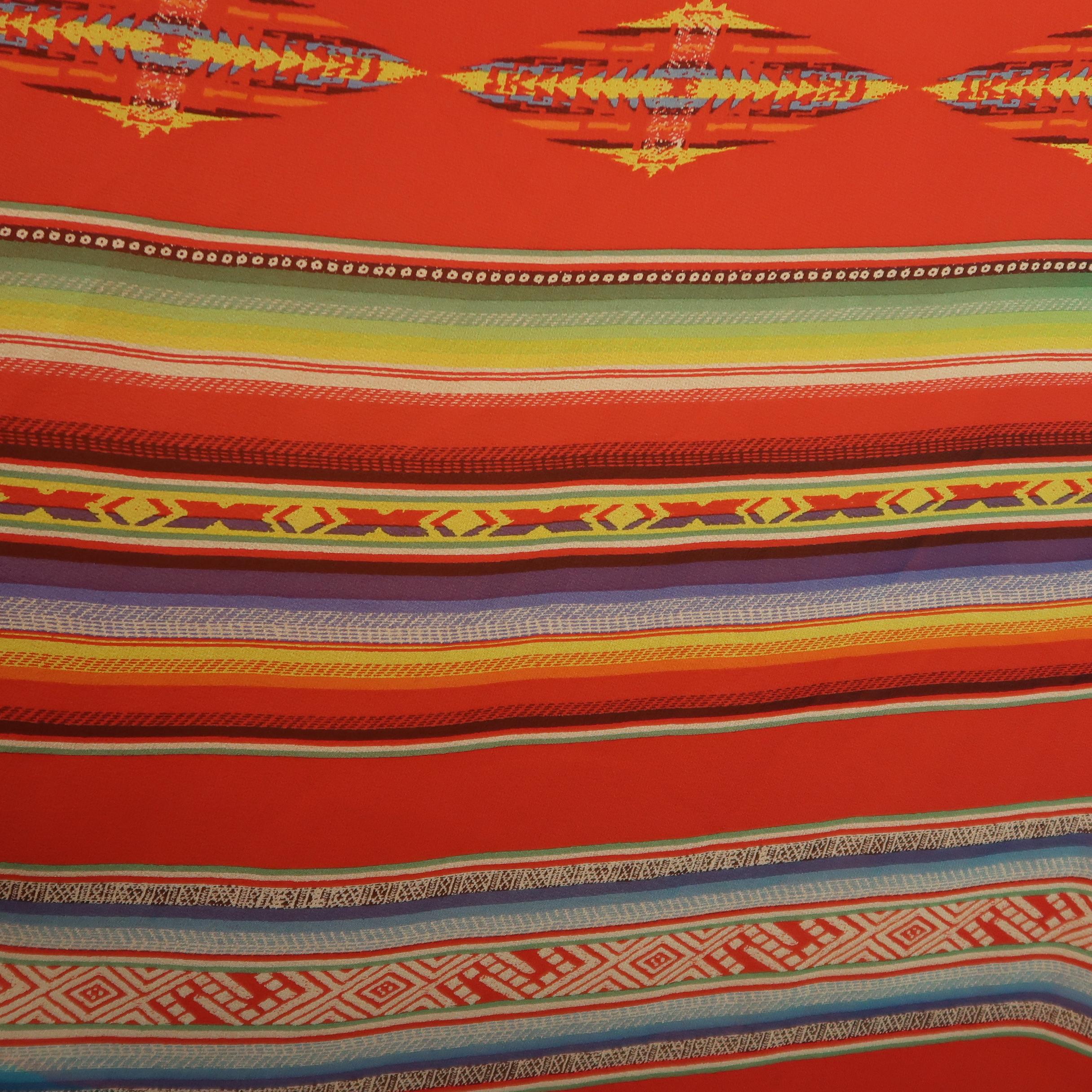 RALPH LAUREN Size 6 Red Orange Mexican Serape Print Silk A Line Maxi Skirt In Excellent Condition In San Francisco, CA