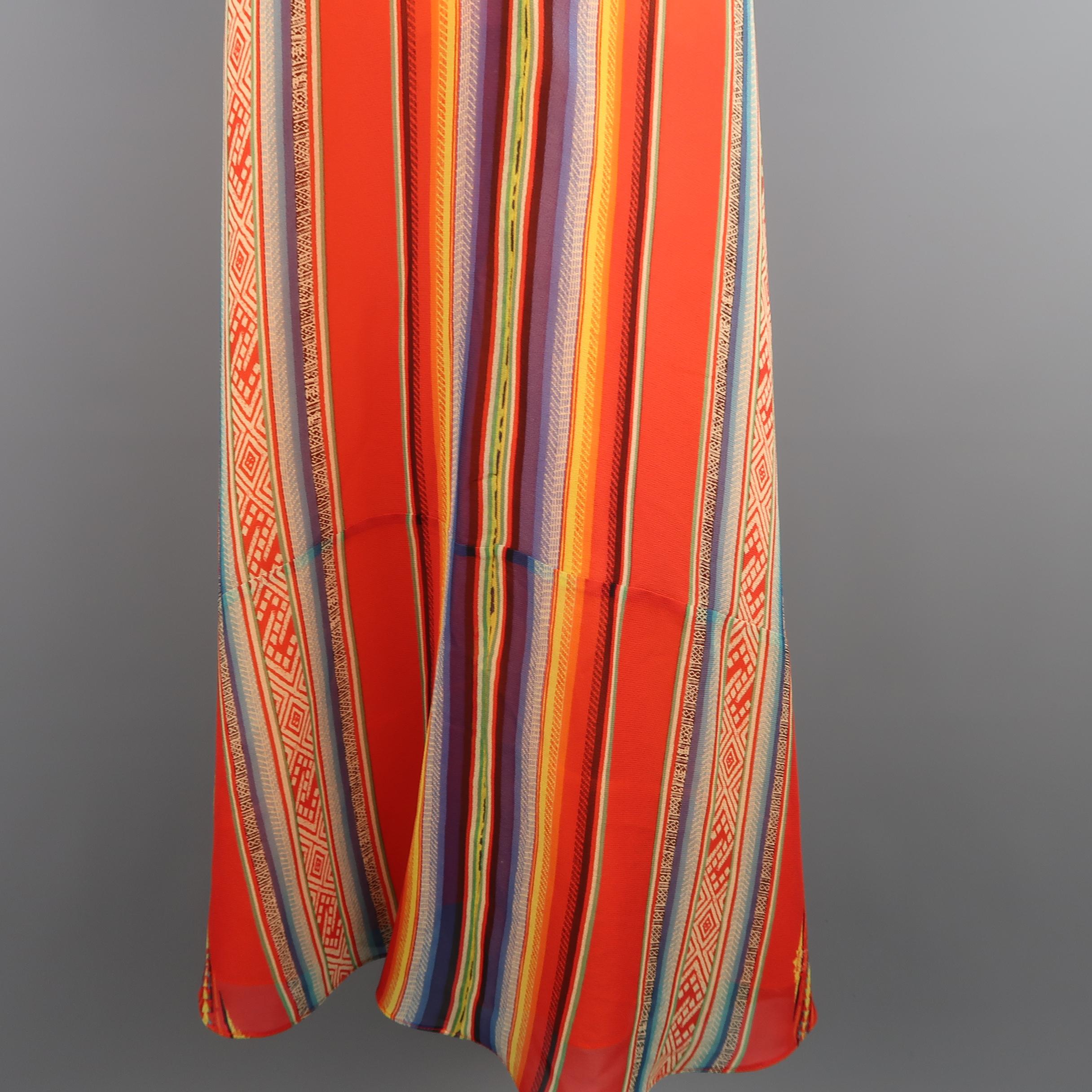 RALPH LAUREN Size 6 Red Orange Mexican Serape Print Silk A Line Maxi Skirt 1