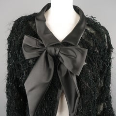 GIORGIO ARMANI Size M Black Silk Blend Fringe Bow Collar Jacket