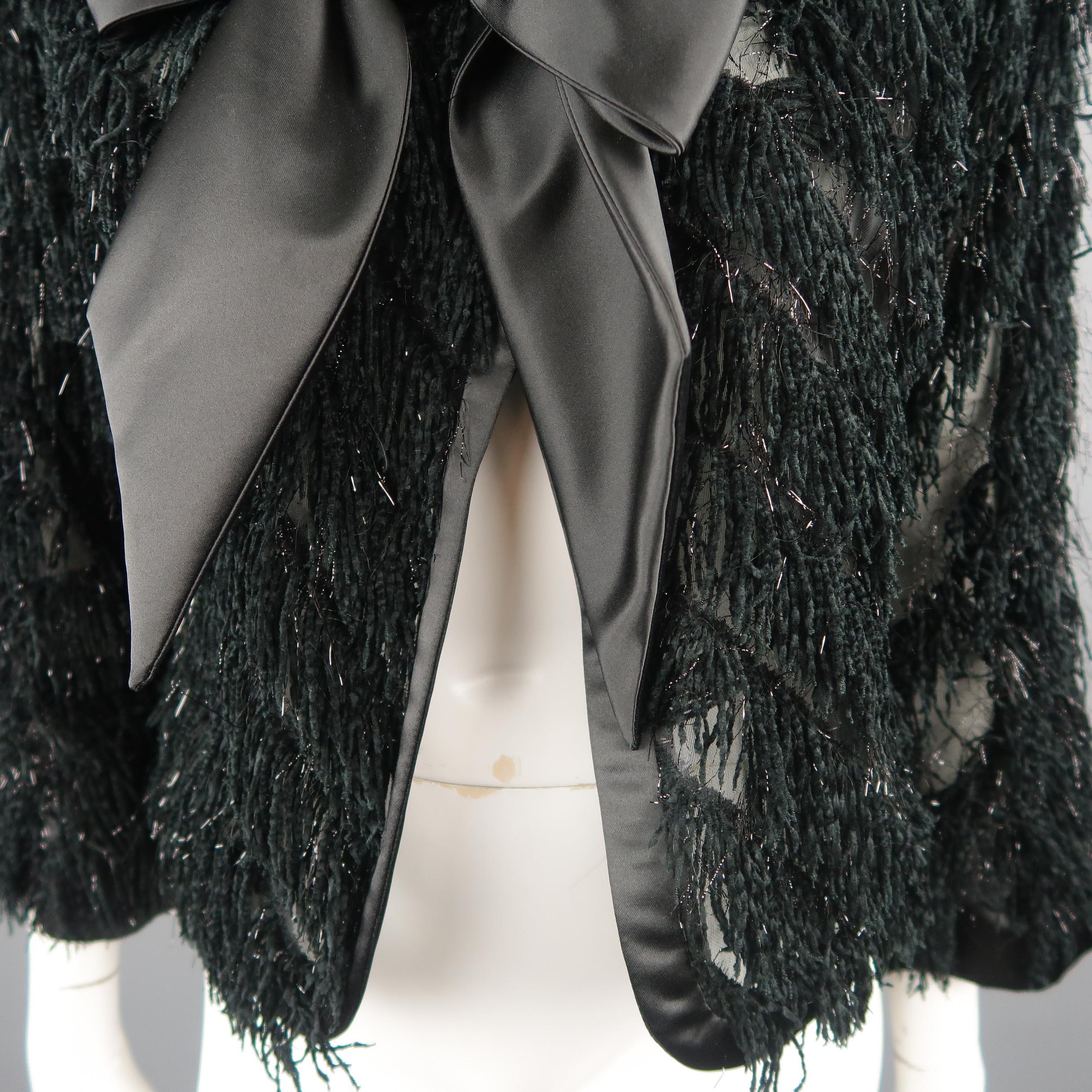 GIORGIO ARMANI Size M Black Silk Blend Fringe Bow Collar Jacket In Excellent Condition In San Francisco, CA