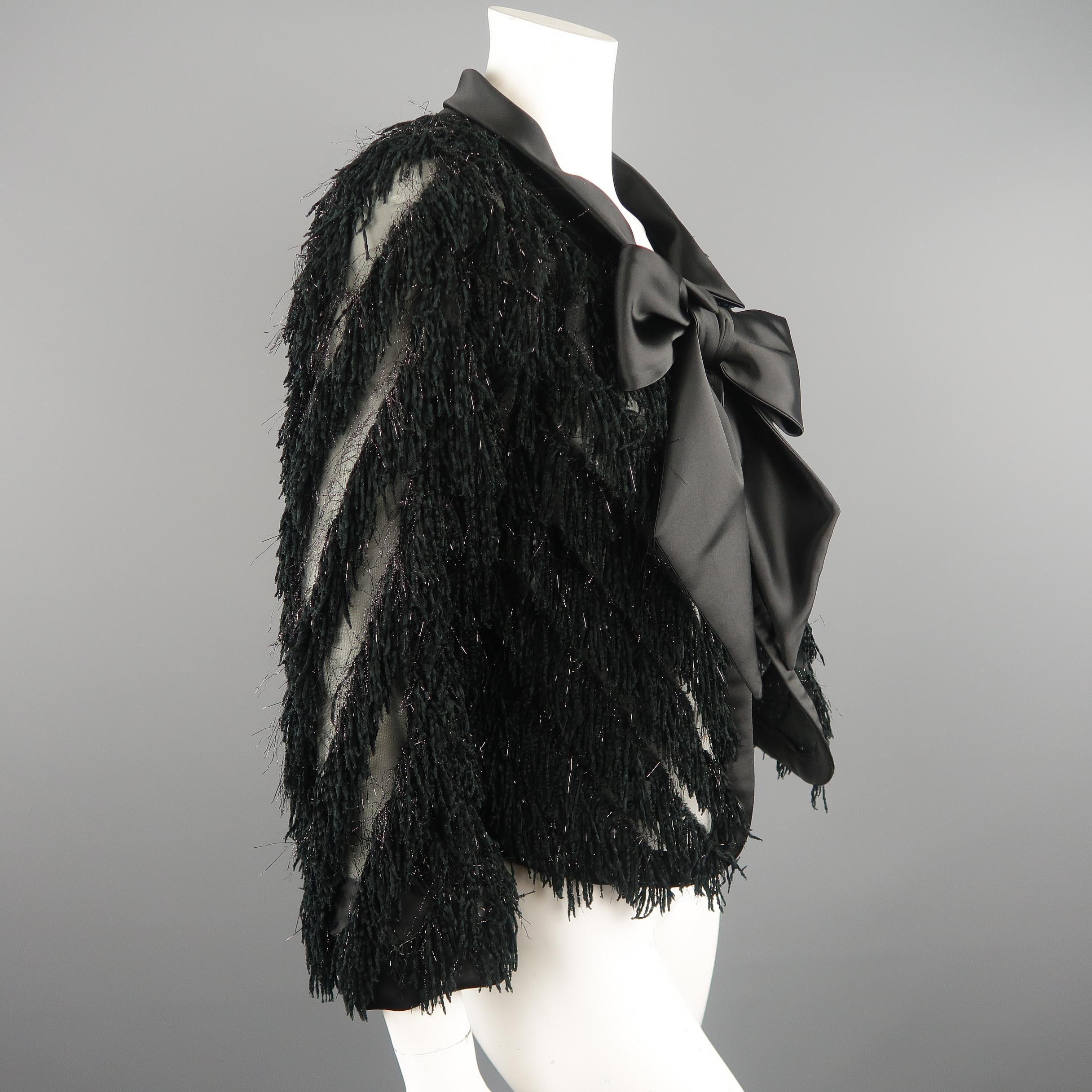 Women's GIORGIO ARMANI Size M Black Silk Blend Fringe Bow Collar Jacket
