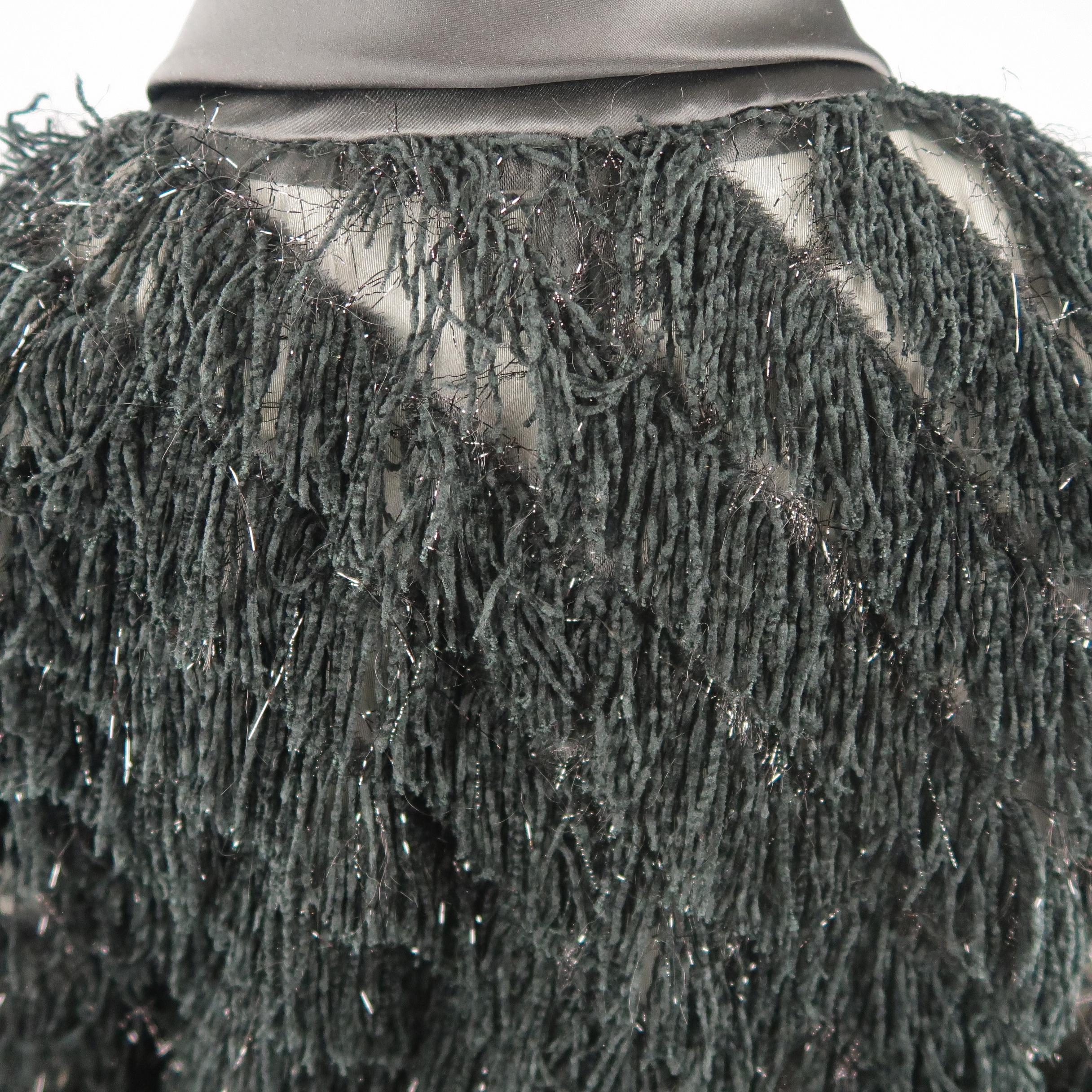 GIORGIO ARMANI Size M Black Silk Blend Fringe Bow Collar Jacket 3