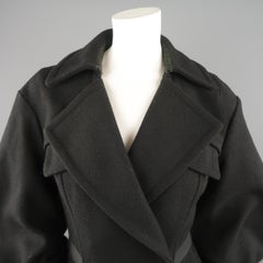 LOUIS VUITTON Size 6 Black Wool Double Breasted Cropped Puff Sleeve Jacket