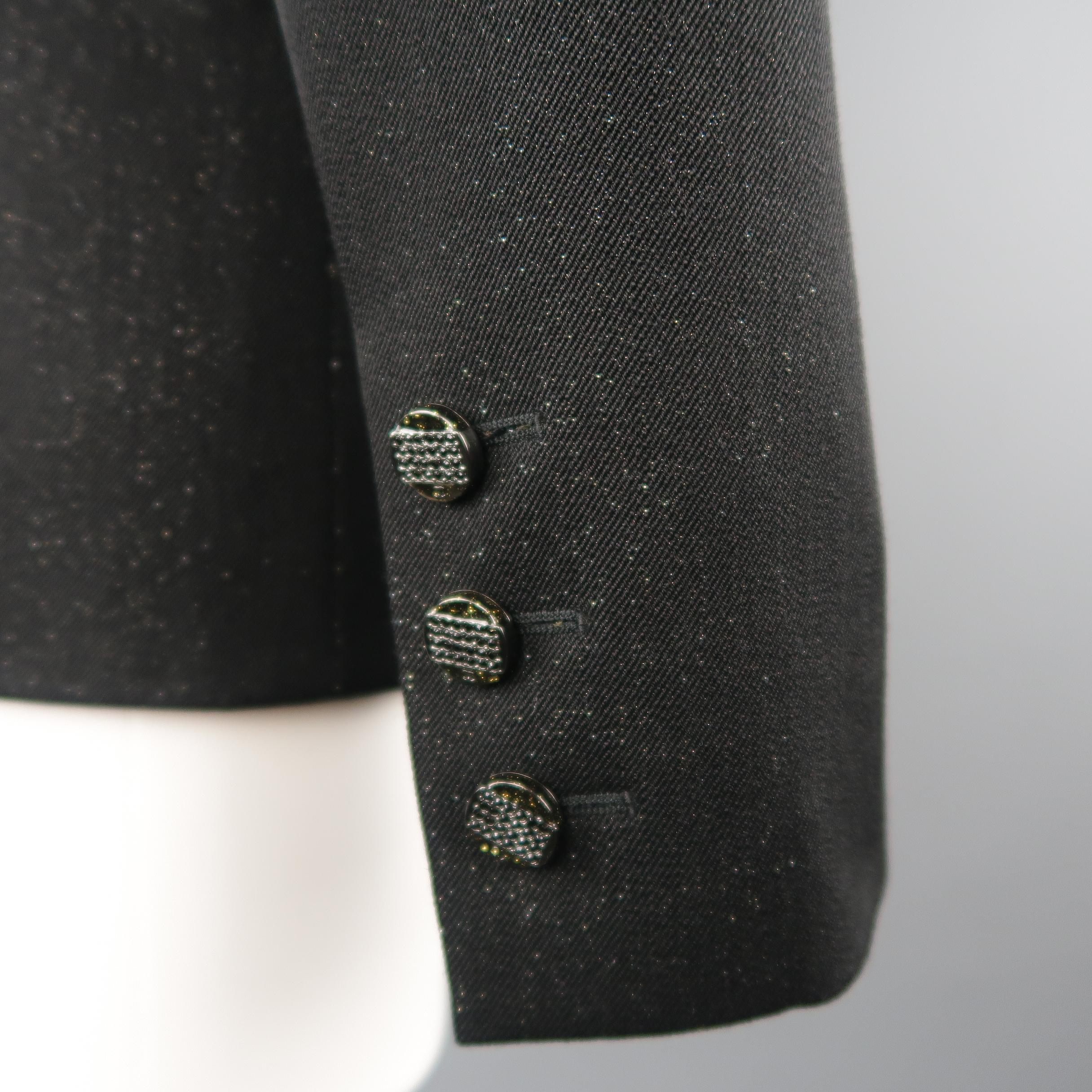 CHANEL Size 10 Black Sparkle Twill Satin Peak Lapel Tuxedo Jacket In Excellent Condition In San Francisco, CA