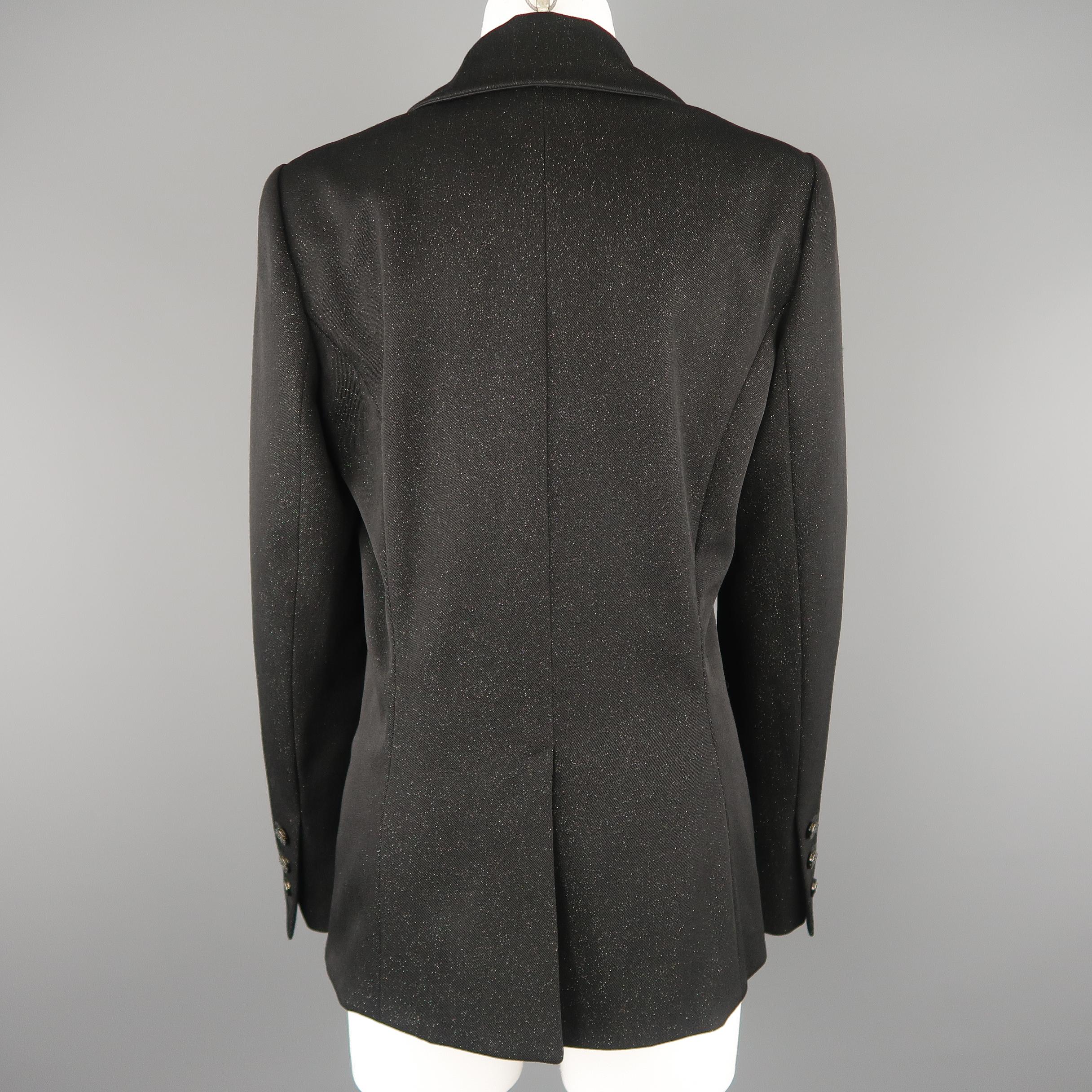 Women's CHANEL Size 10 Black Sparkle Twill Satin Peak Lapel Tuxedo Jacket