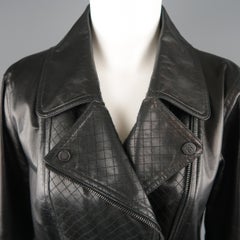 CHANEL Leather Jacket - Size 10 Black Quilted Leather CC Zip Motorcycle Jacket