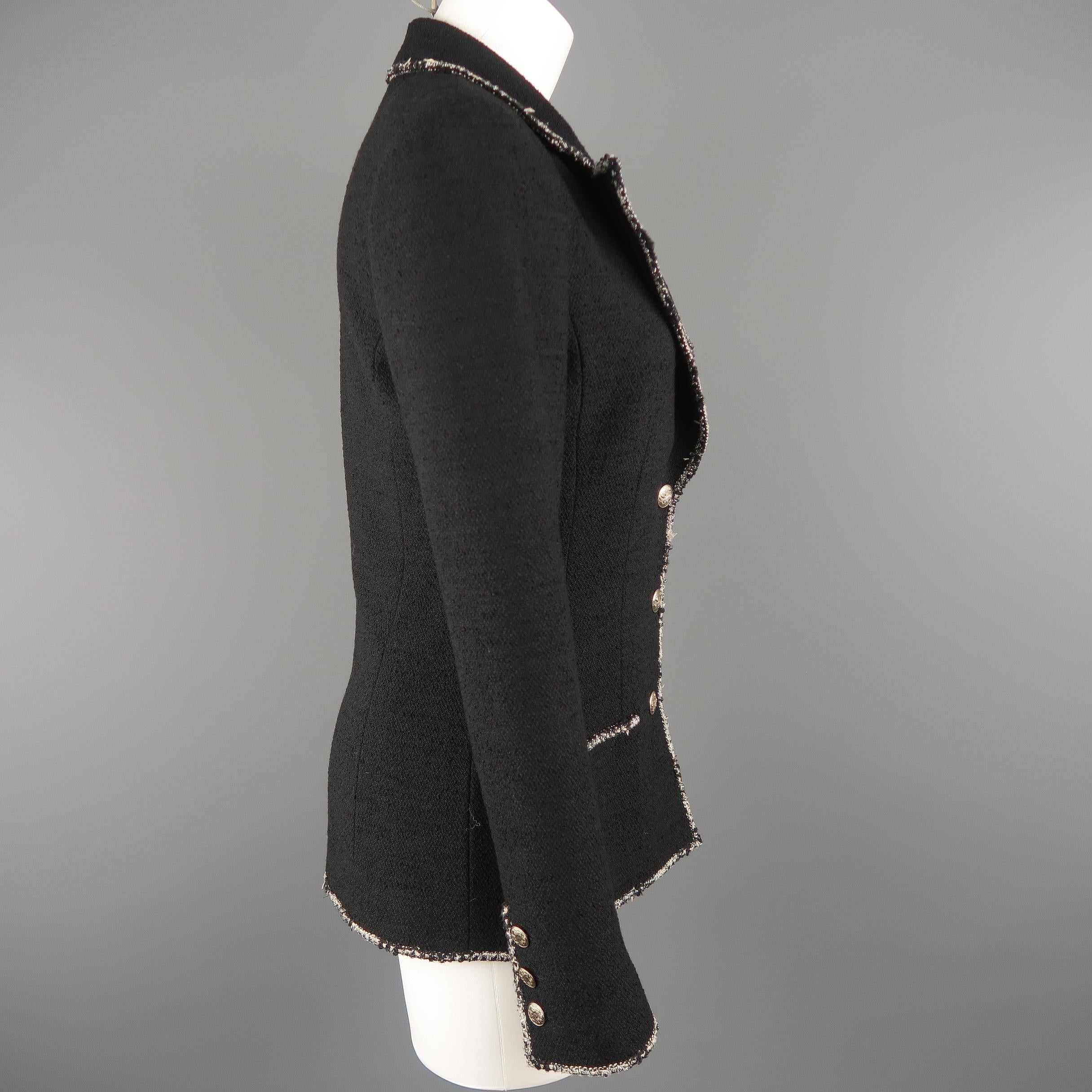 CHANEL Size 6 Black Wool Blend Boucle Trim No. 5 Blazer Jacket 2
