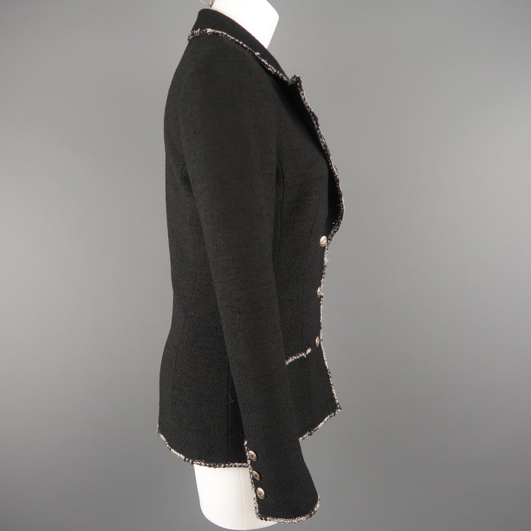 CHANEL Size 6 Black Wool Blend Boucle Trim No. 5 Blazer Jacket at 1stDibs