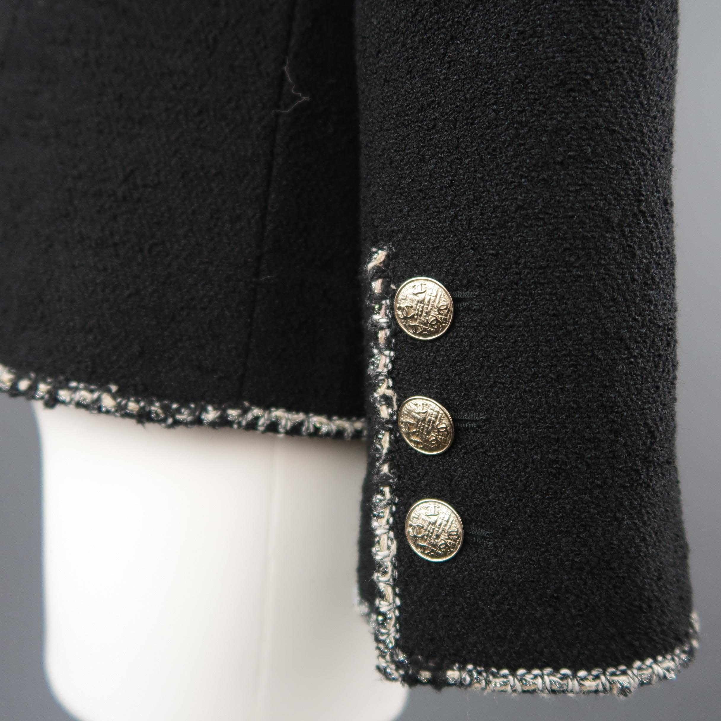 CHANEL Size 6 Black Wool Blend Boucle Trim No. 5 Blazer Jacket 3