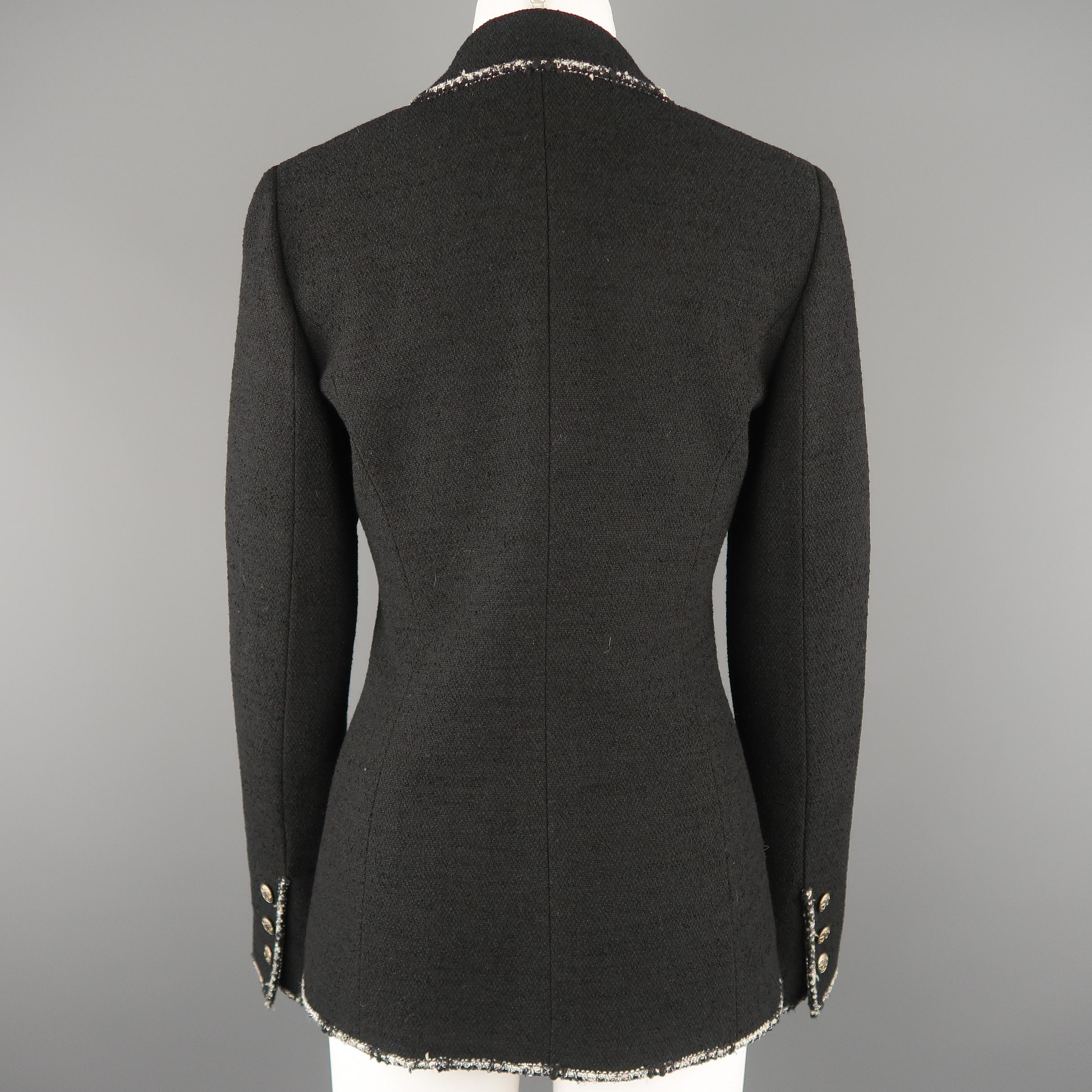 CHANEL Size 6 Black Wool Blend Boucle Trim No. 5 Blazer Jacket 4