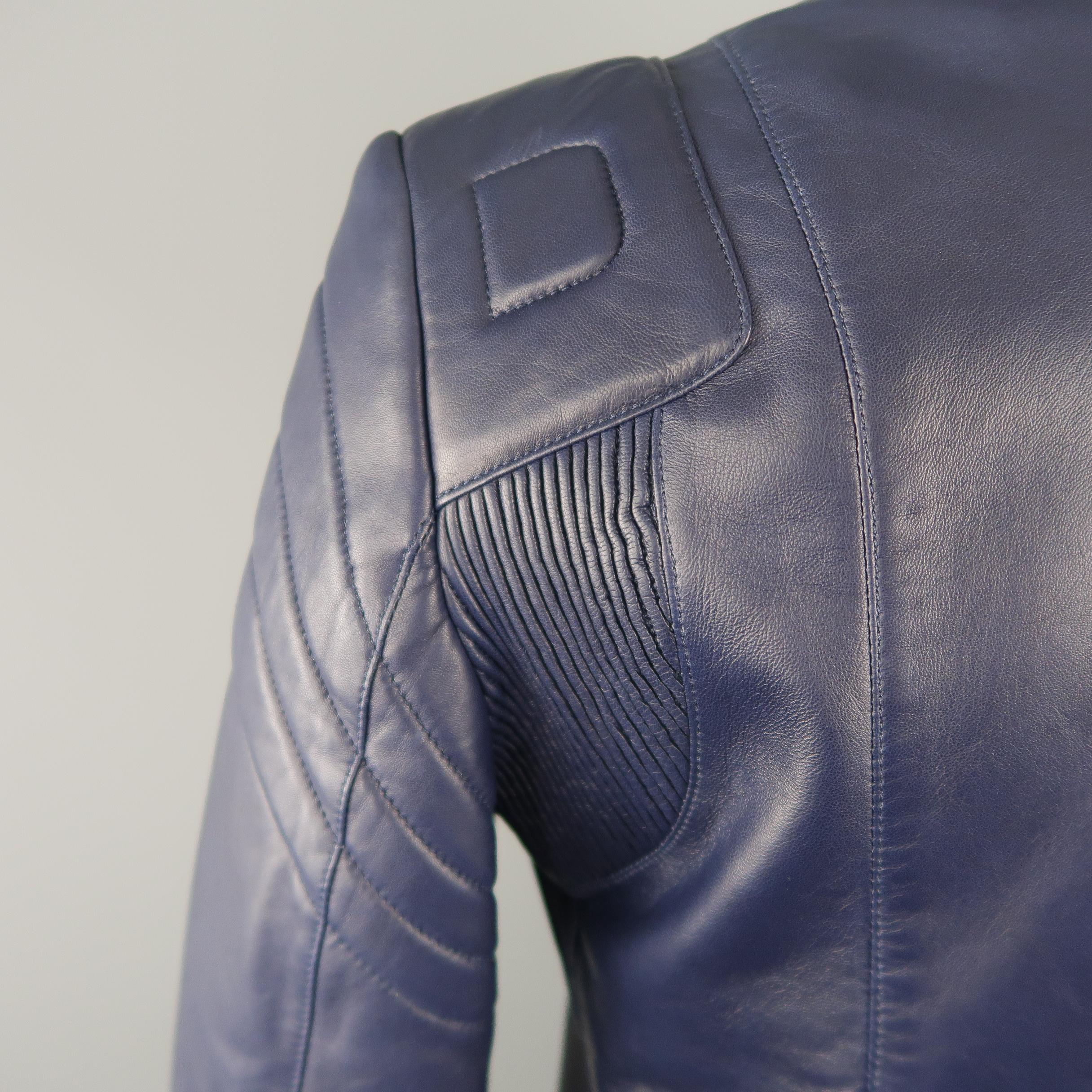 RALPH LAUREN Size 8 Navy Leather Padded Motorcycle Jacket 6