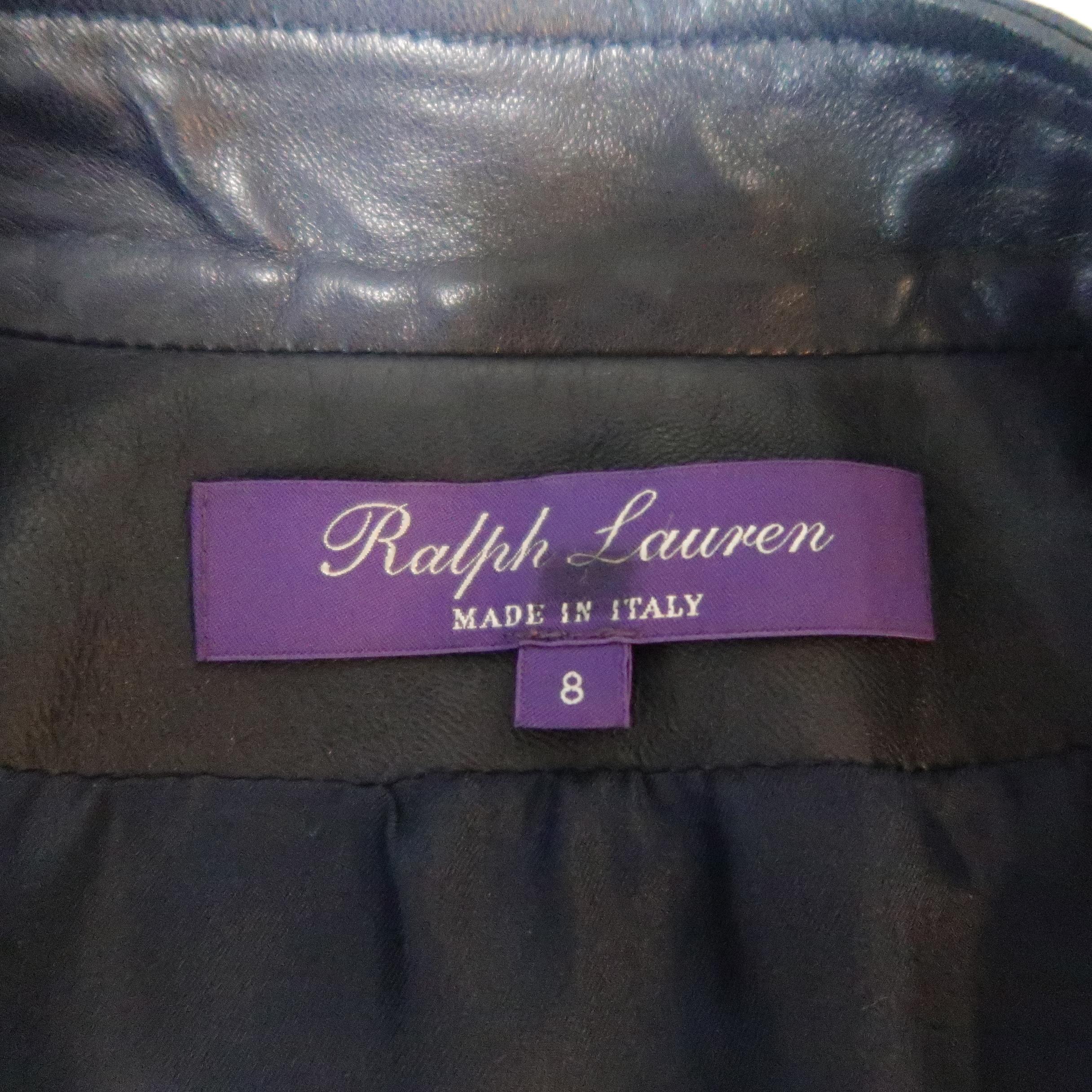 RALPH LAUREN Size 8 Navy Leather Padded Motorcycle Jacket 9