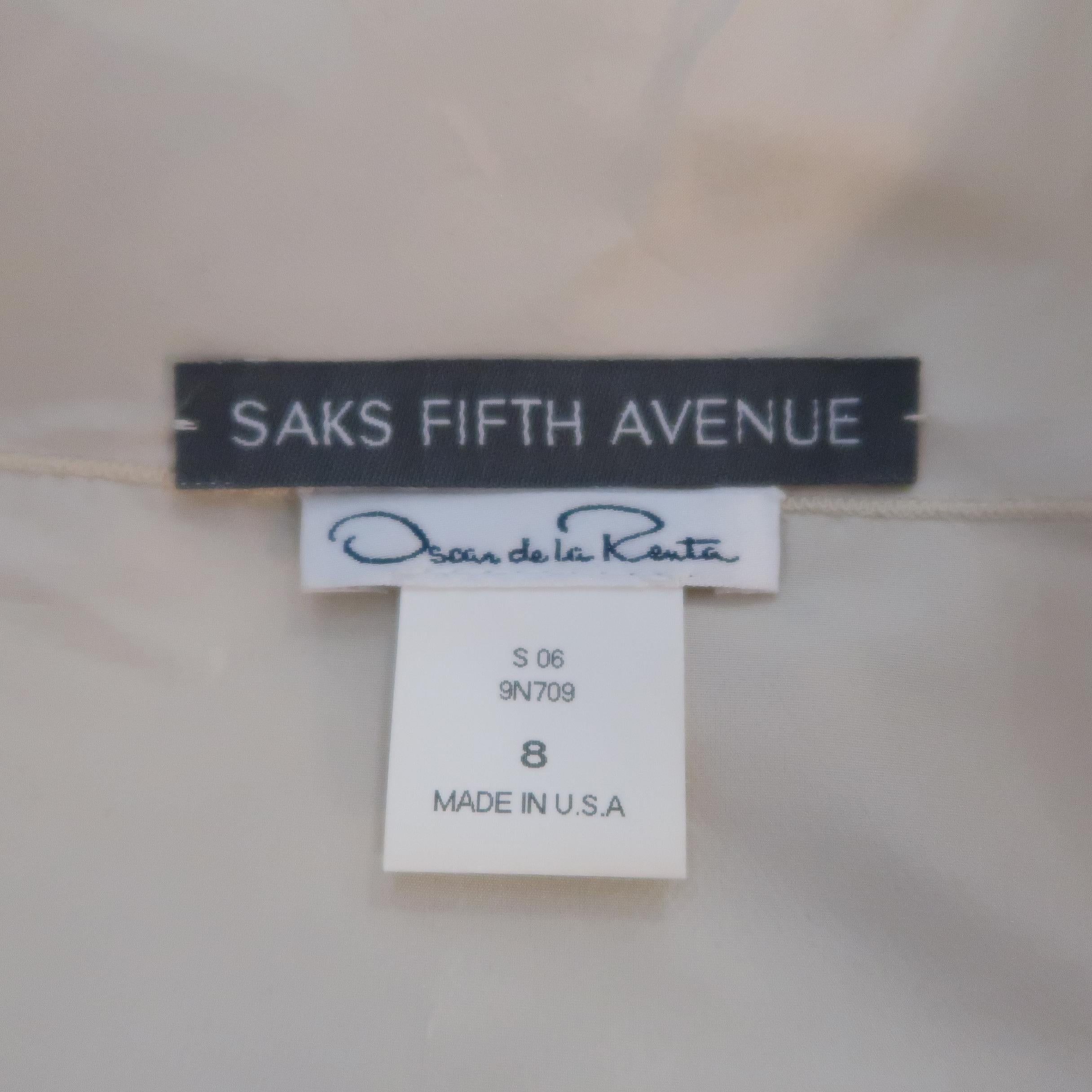 OSCAR DE LA RENTA Size 8 Beige Silk Blend Tulle Overlay Oversized Bow Blouse 6